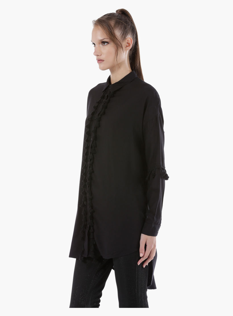 Long Collared Shirt with Pom Pom Details and Long Sleeves in Regular Fit-women-clothing-shirtsandblouses-blouses-image-3