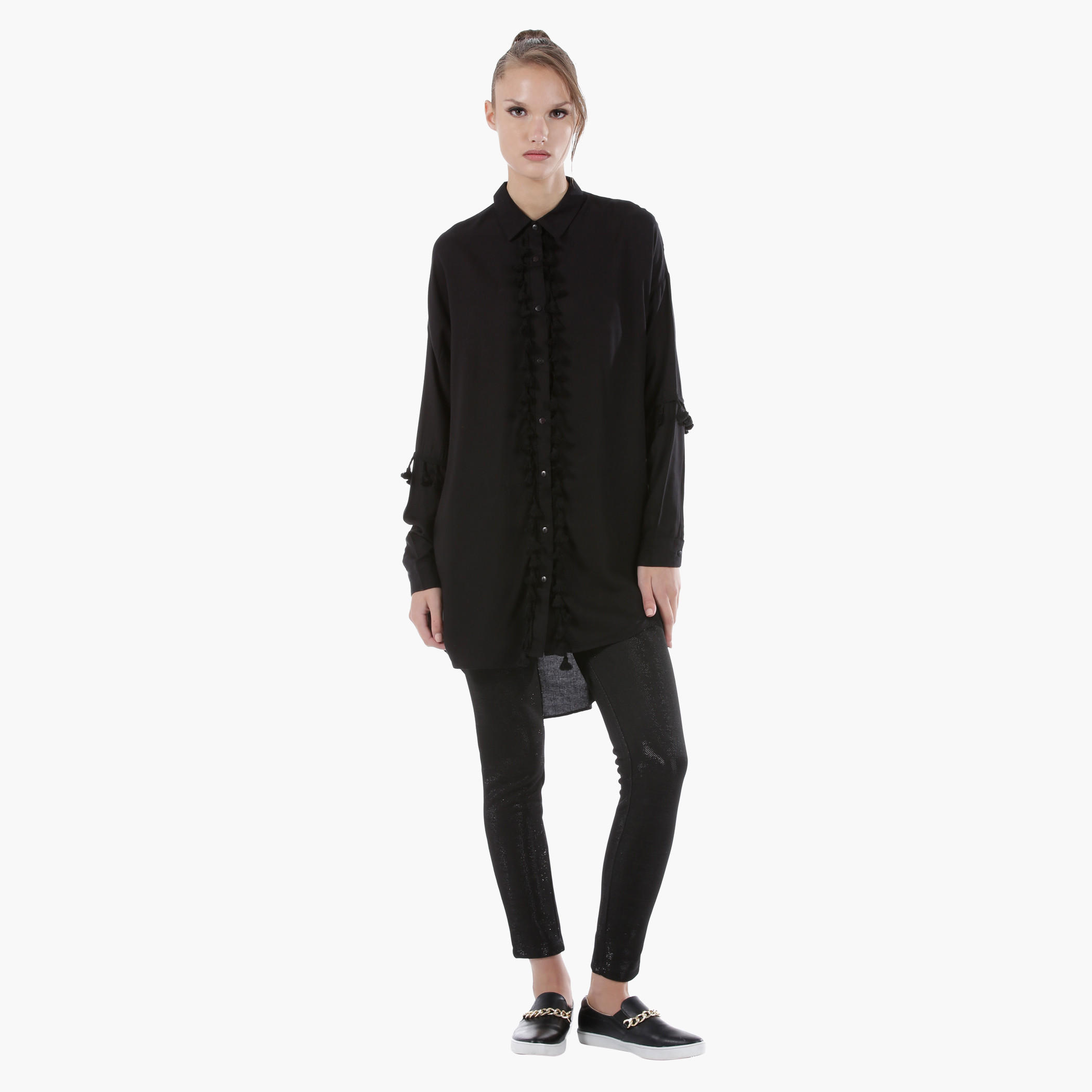 Long Collared Shirt with Pom Pom Details and Long Sleeves in Regular Fit-women-clothing-shirtsandblouses-blouses-image-5