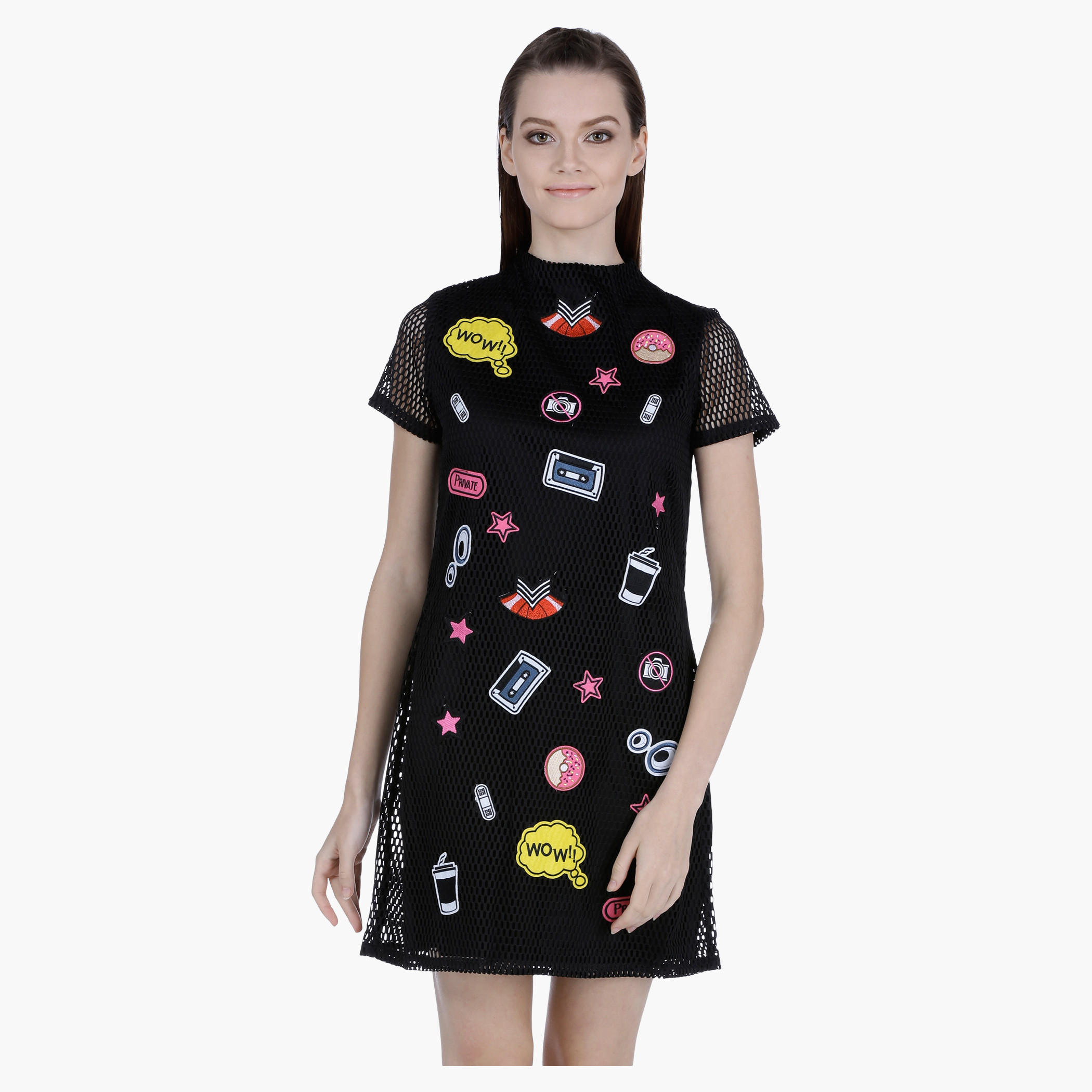 Embroidered Shift Dress with Mesh Detail-women-clothing-dresses-image-1