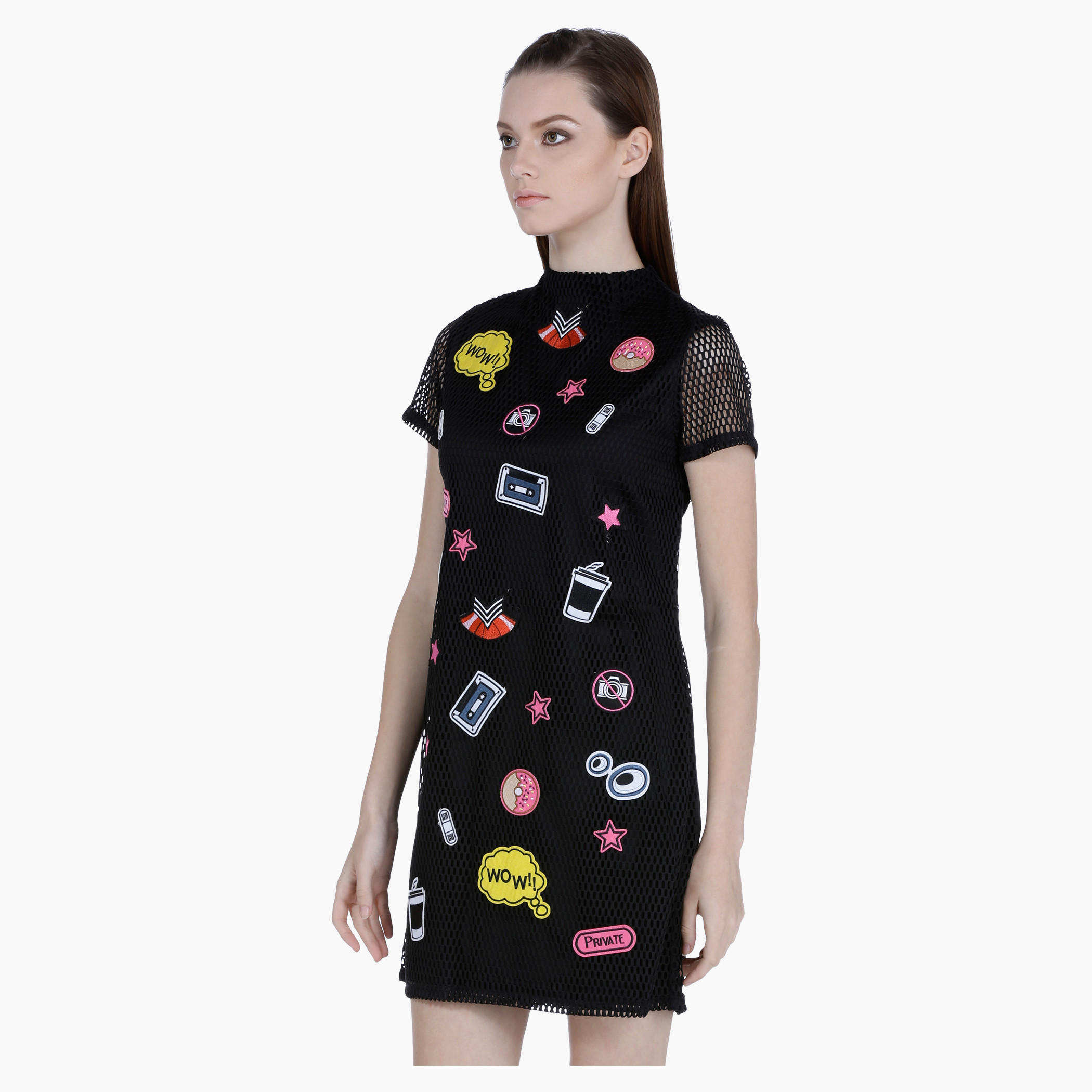 Embroidered Shift Dress with Mesh Detail-women-clothing-dresses-image-3