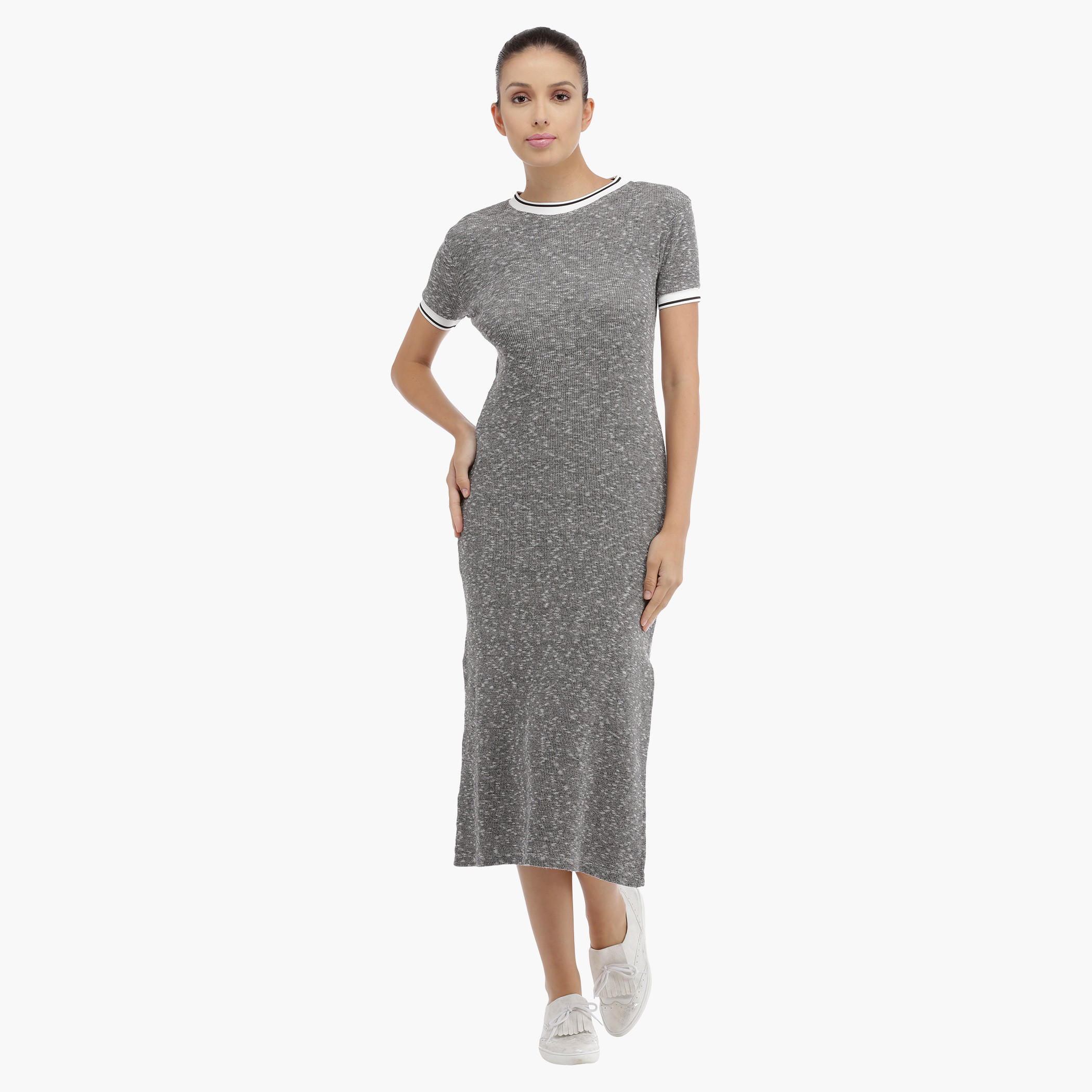 Melange Maxi Dress with Short Sleeves-women-clothing-dresses-image-1