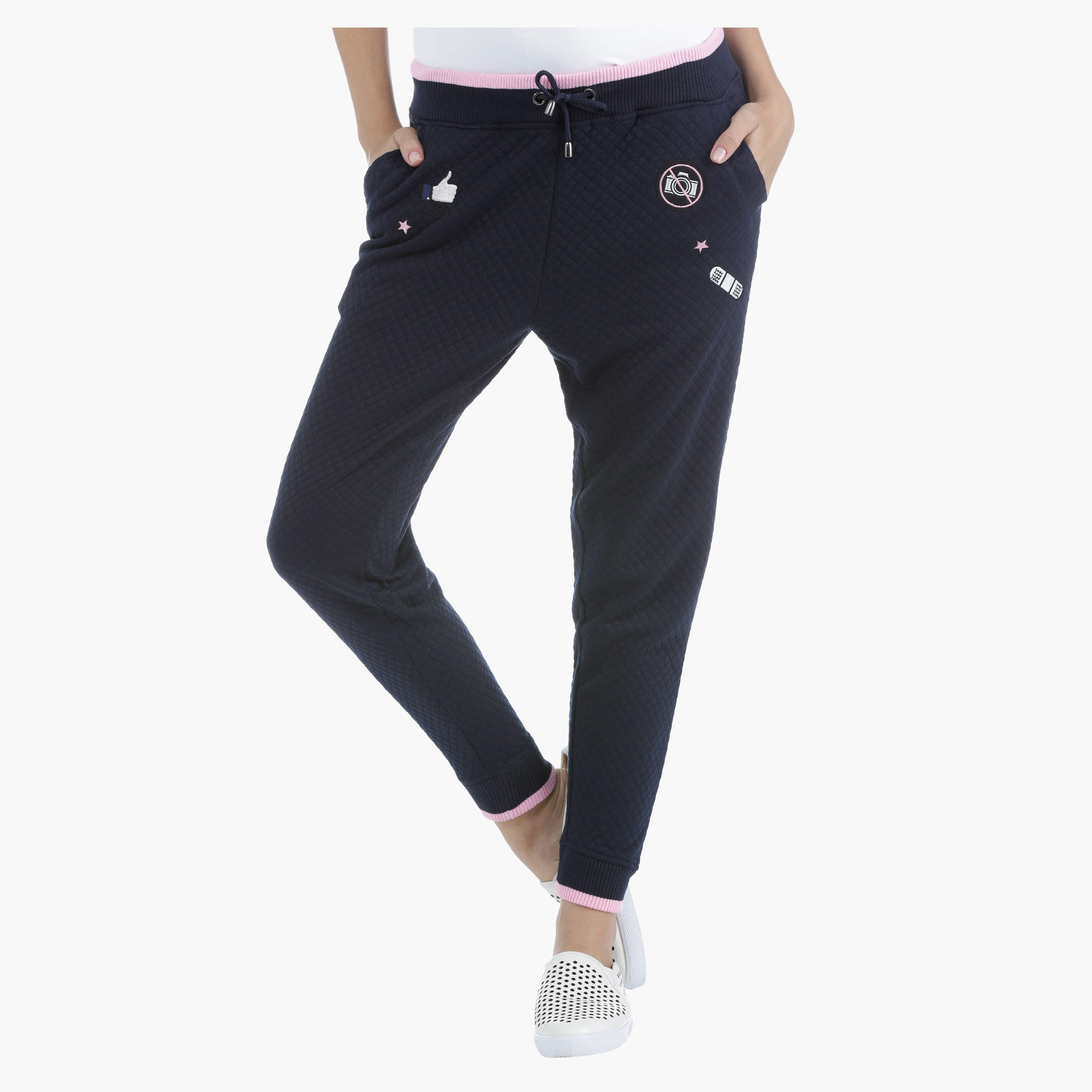 Jog Pants with Badges in Regular Fit-women-clothing-bottoms-joggers-image-1