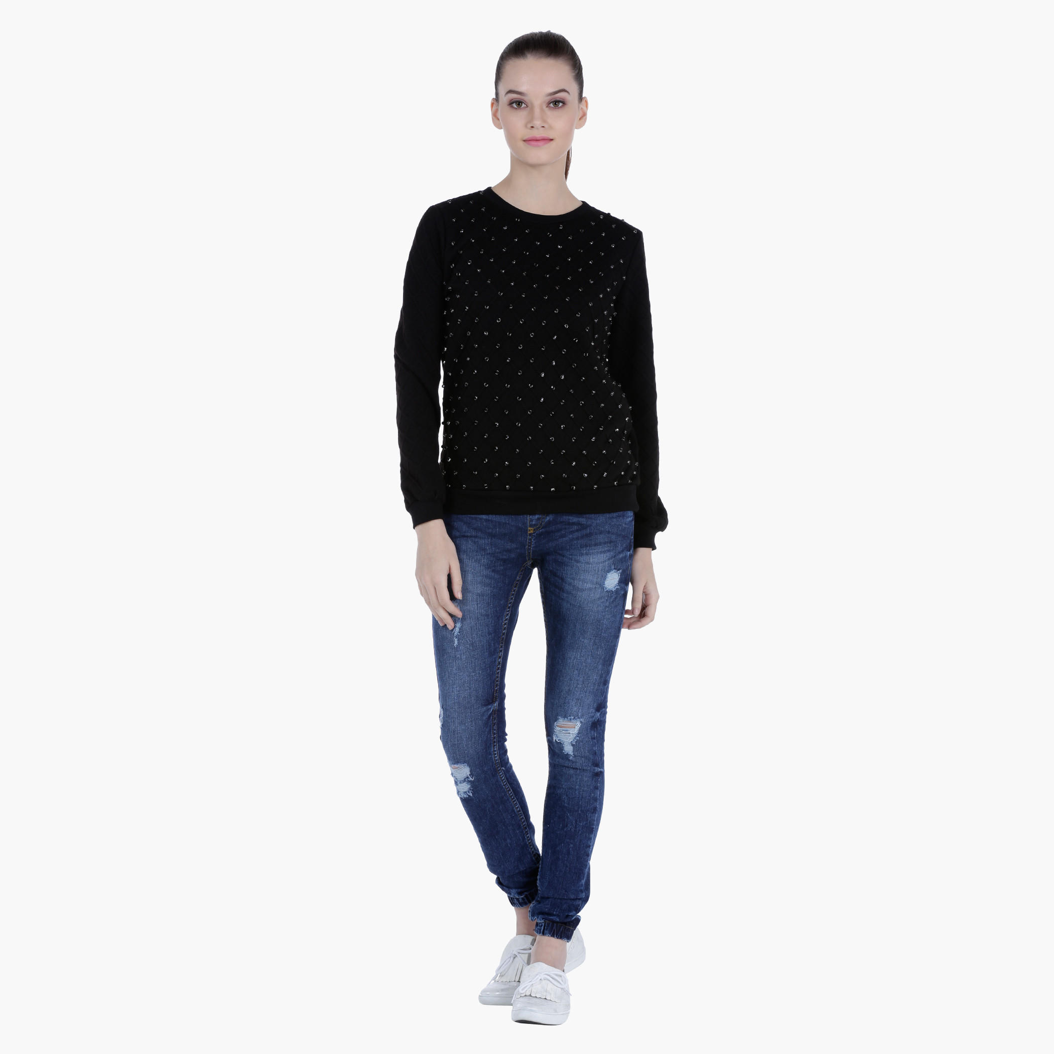 Quilted Sweatshirt with Embellishments and Long Sleeves-women-winterwear-hoodiesandsweatshirts-sweatshirts-image-5