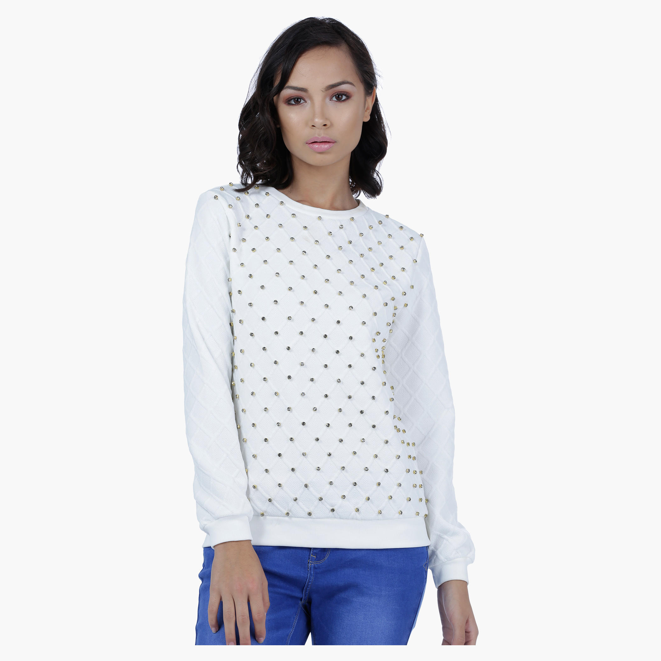 Embellished Sweat Top with Long Sleeves-women-winterwear-hoodiesandsweatshirts-sweatshirts-image-1