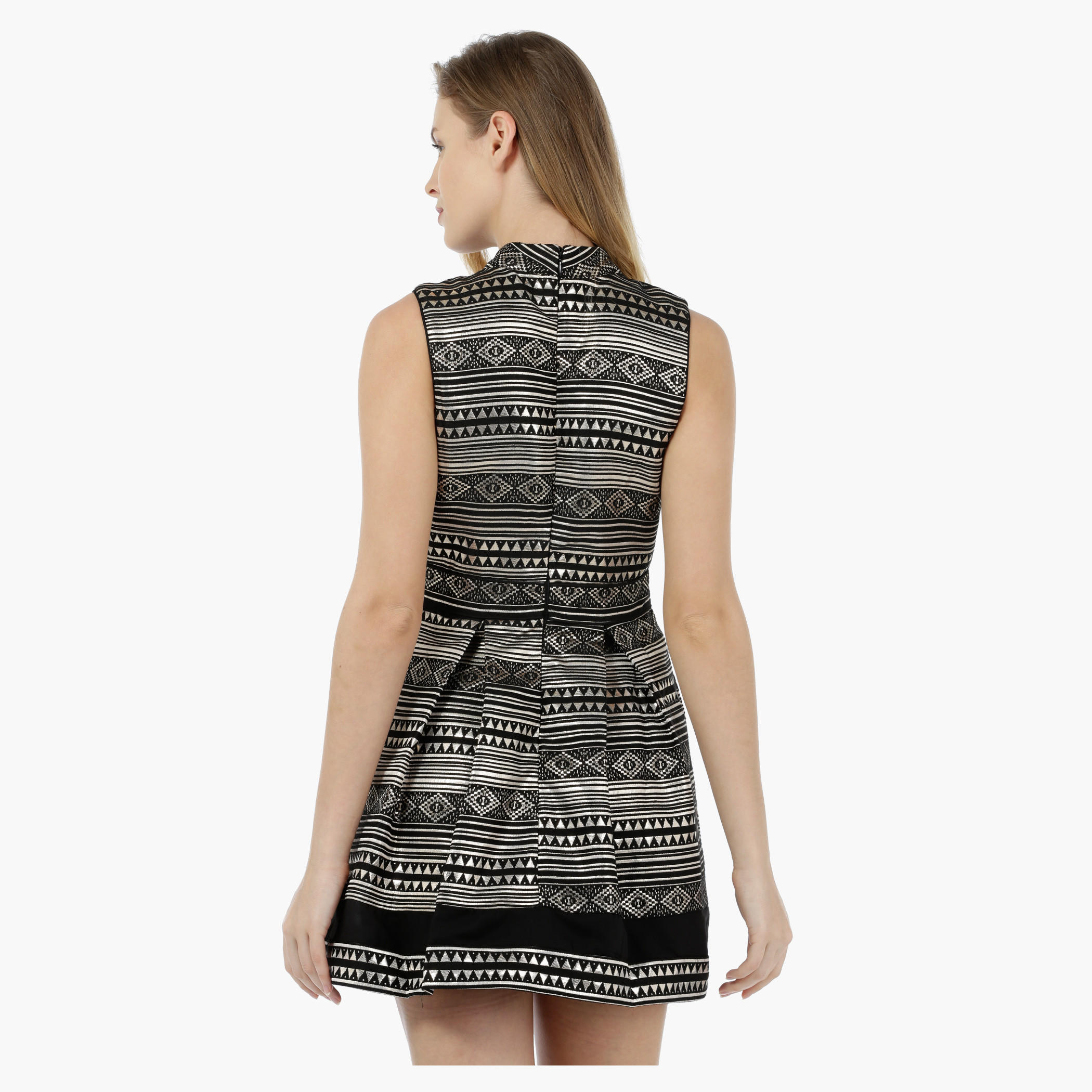 Sleeveless Jacquard Dress with Cut-out Neck-women-clothing-dresses-image-4