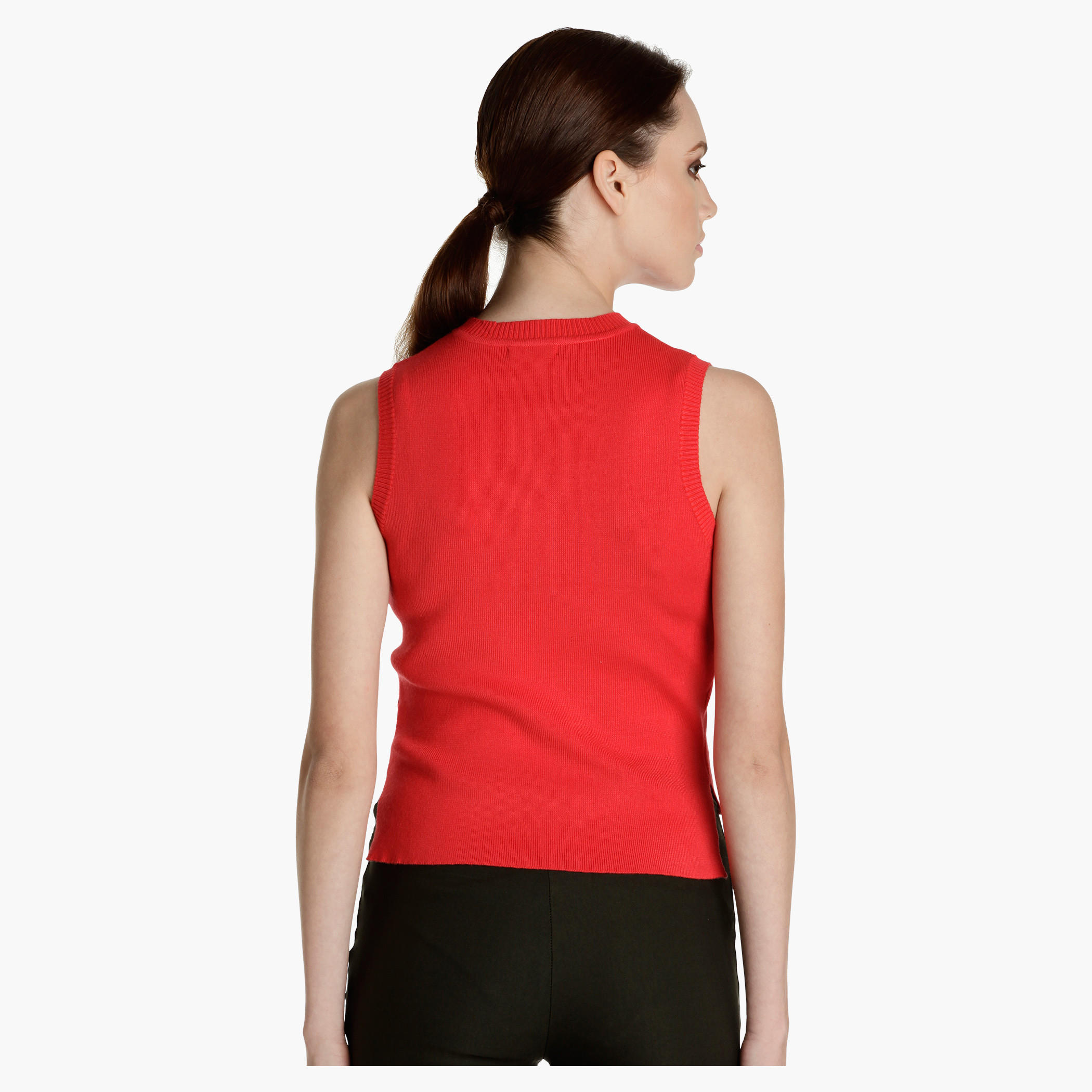 Sleeveless Knitted Top with High Low Hem-women-clothing-tshirts-image-2