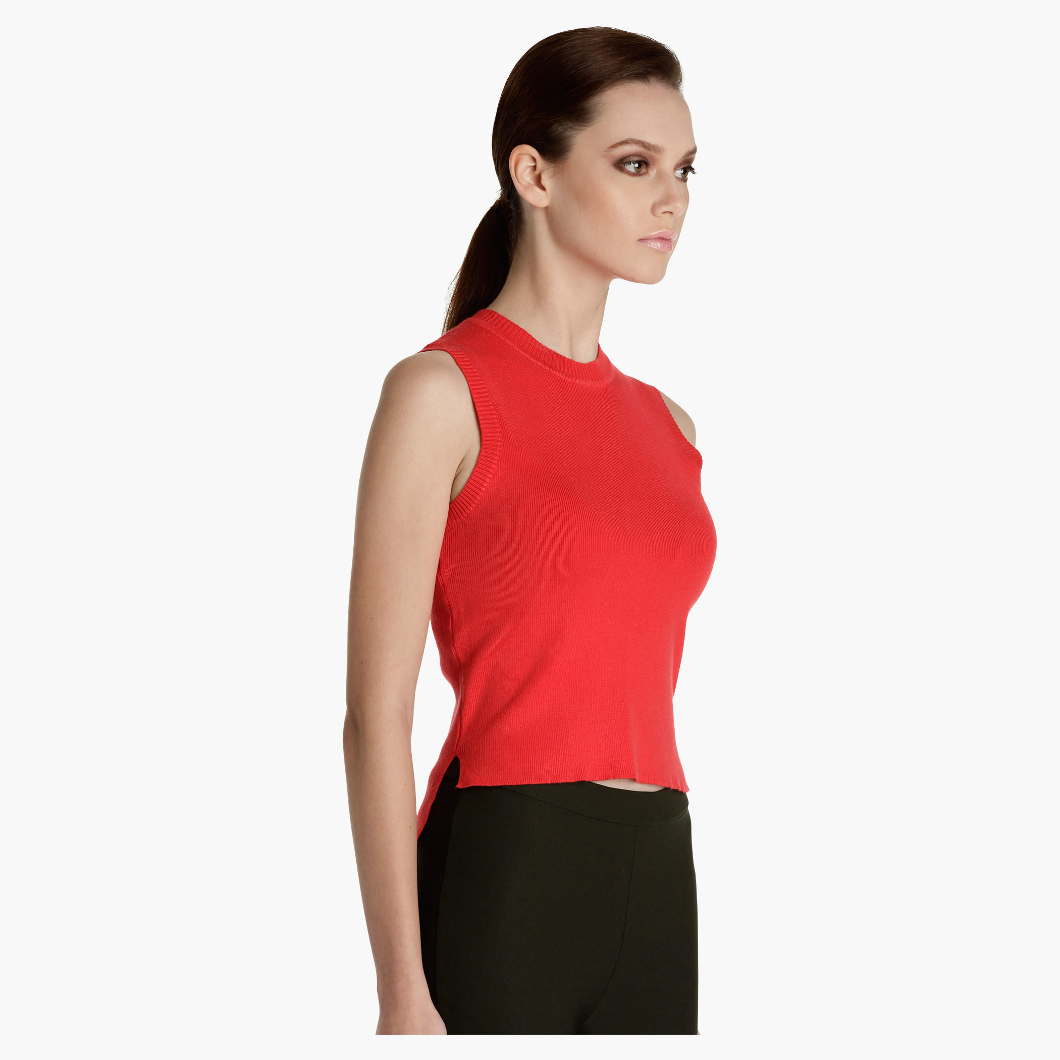 Sleeveless Knitted Top with High Low Hem-women-clothing-tshirts-image-3