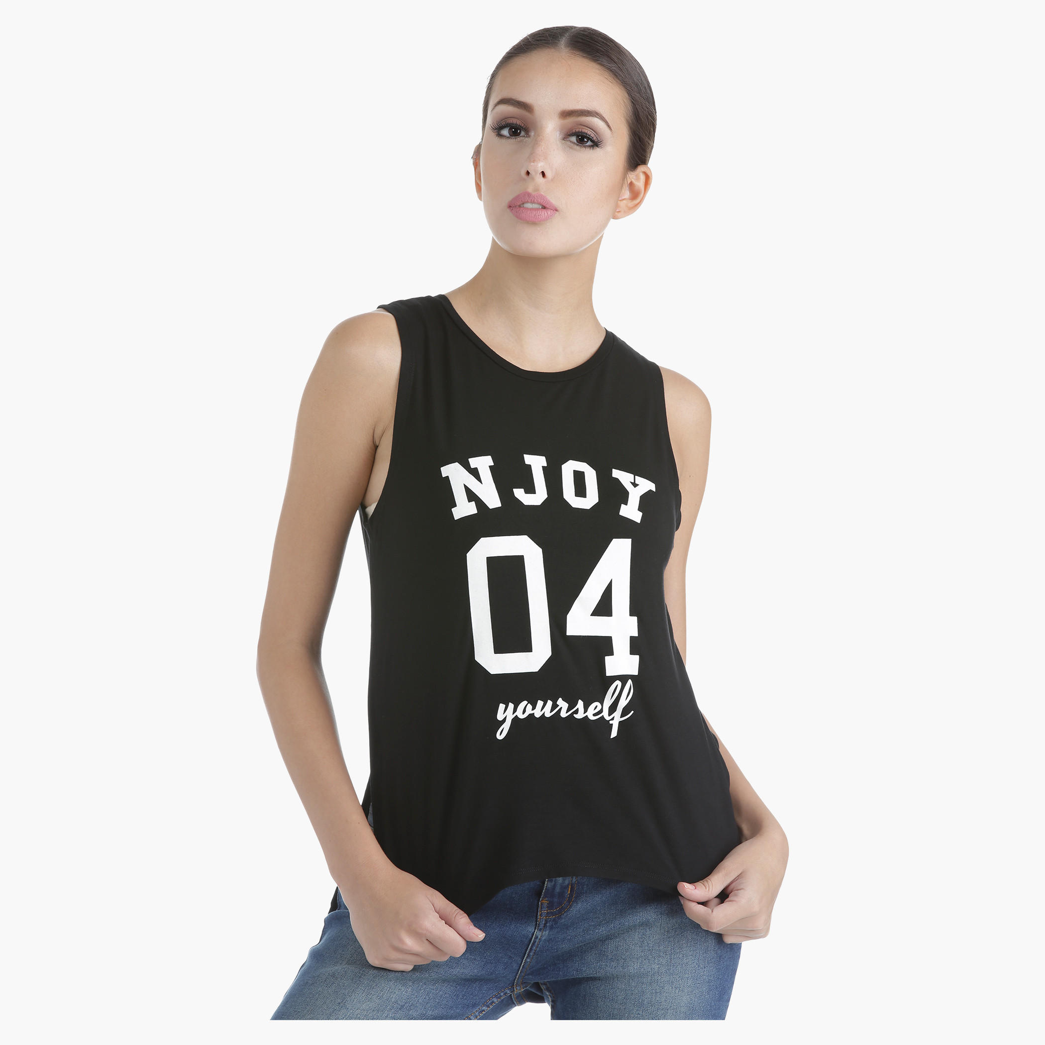 High-Low Graphic Tank Top with Round Neck in Regular Fit-women-clothing-tshirts-image-1