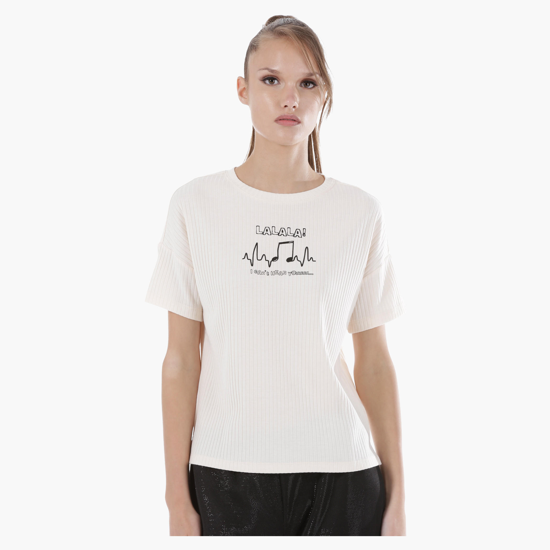 Ribbed T-Shirt with Round Neck and Short Sleeves in Regular Fit-women-clothing-tshirts-image-1