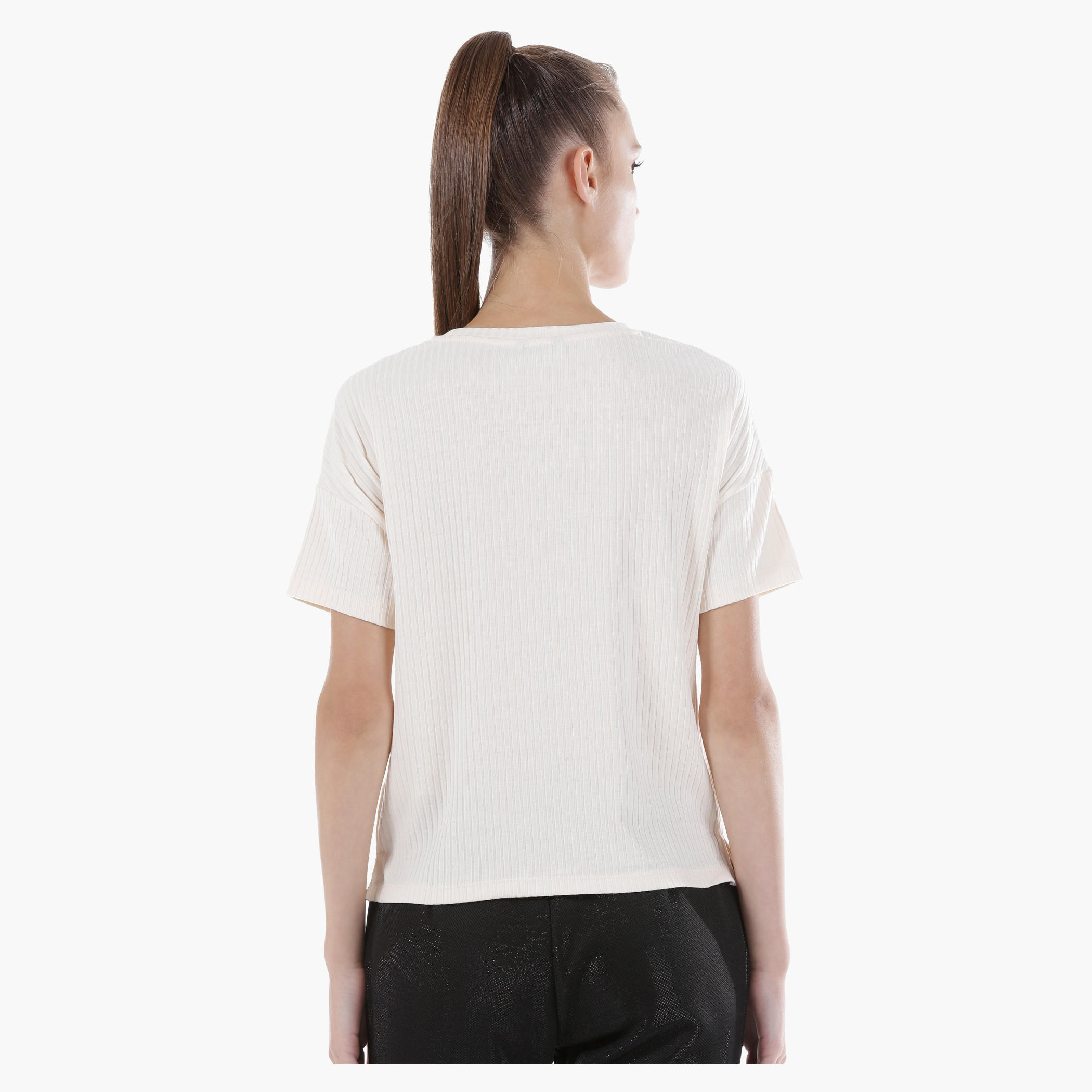Ribbed T-Shirt with Round Neck and Short Sleeves in Regular Fit-women-clothing-tshirts-image-2