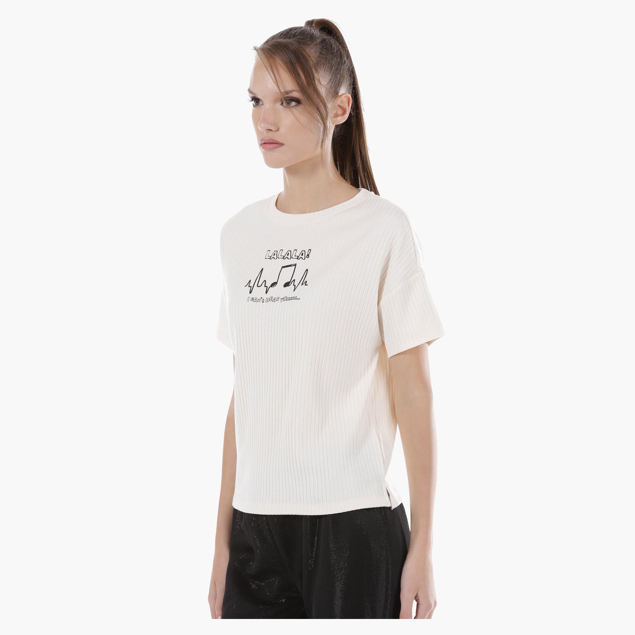 Ribbed T-Shirt with Round Neck and Short Sleeves in Regular Fit-women-clothing-tshirts-image-3