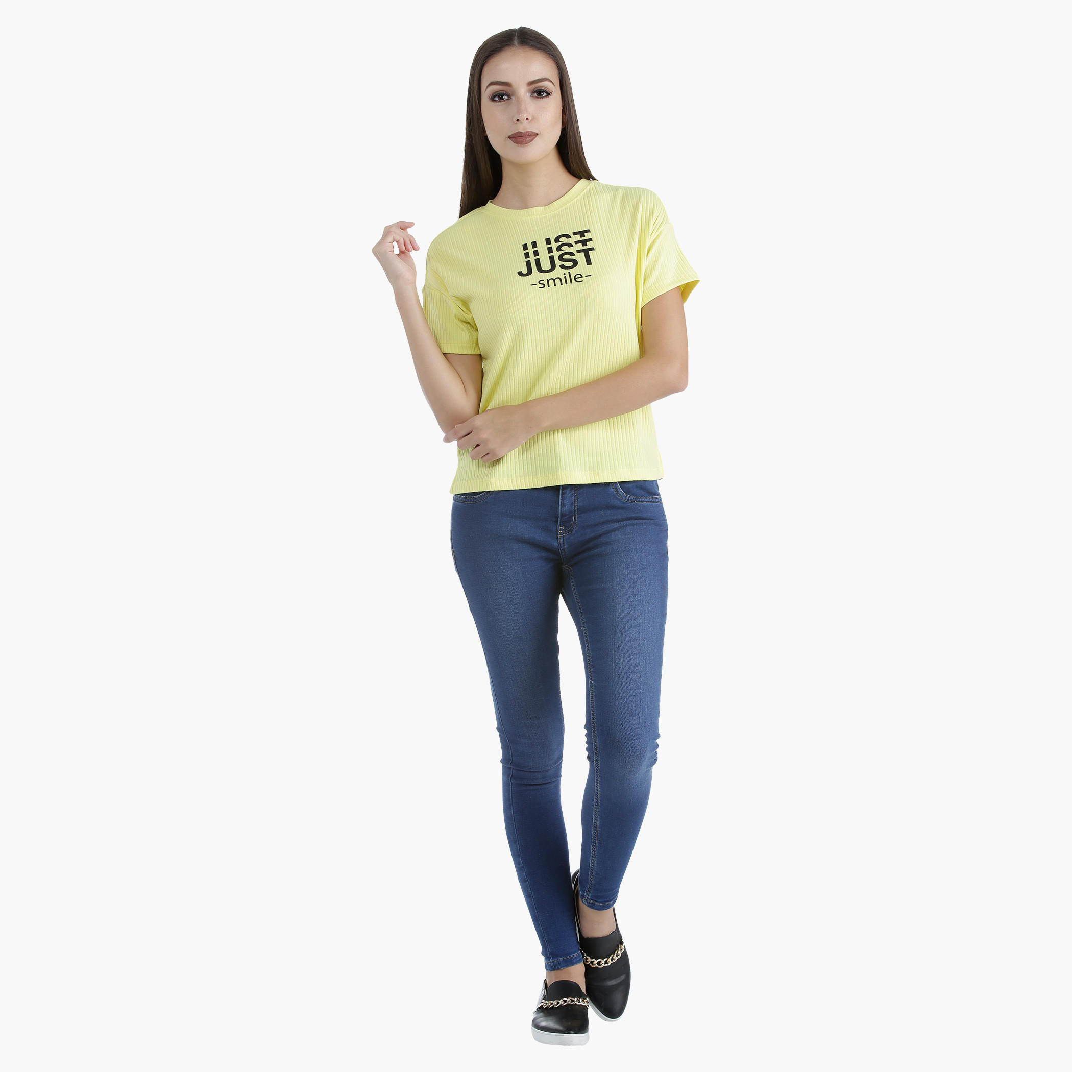 Graphic Ribbed T-Shirt with Round Neck and Short Sleeves in Regular Fit-women-clothing-tshirts-image-5