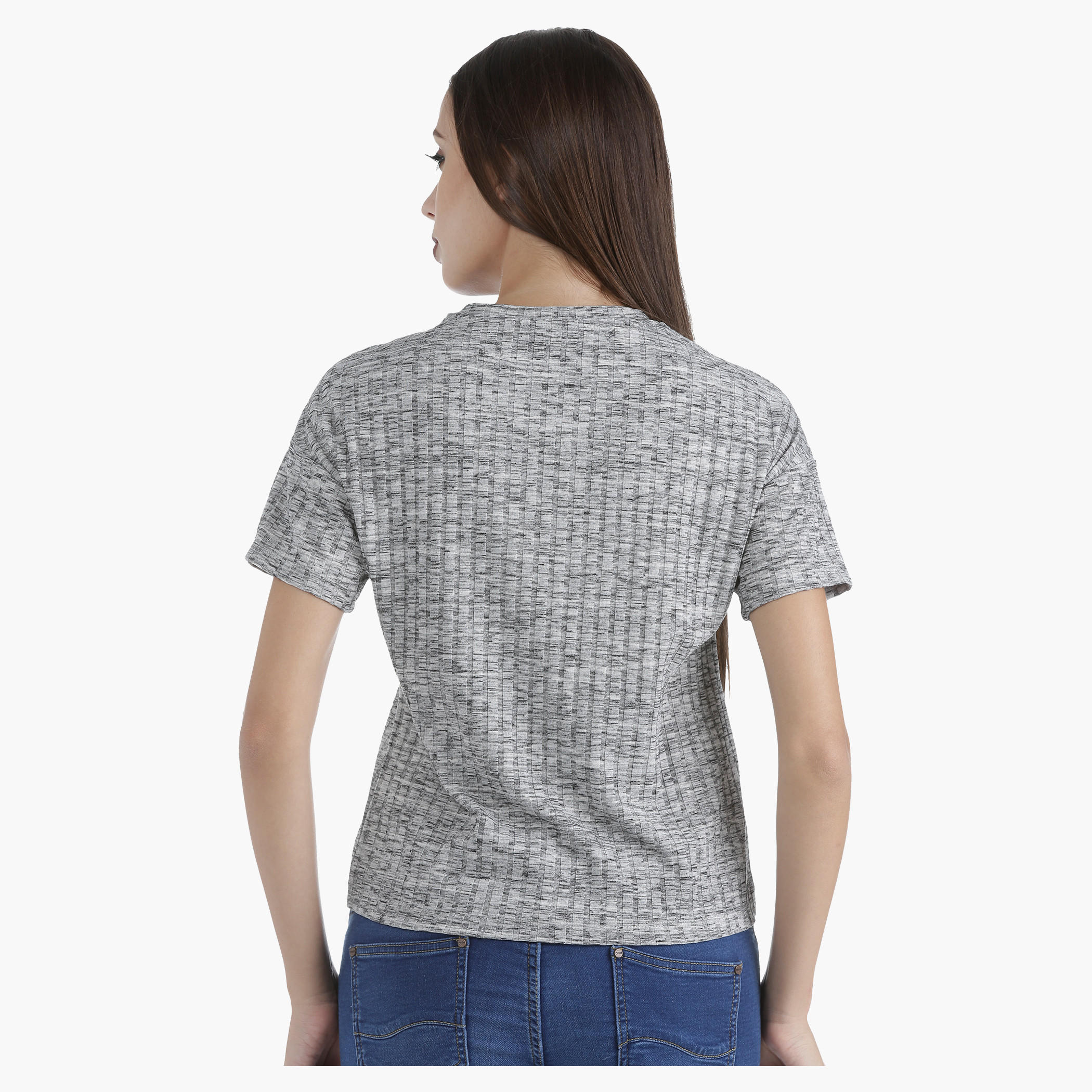 Graphic Ribbed T-Shirt with Round Neck and Short Sleeves in Regular Fit-women-clothing-tshirts-image-7