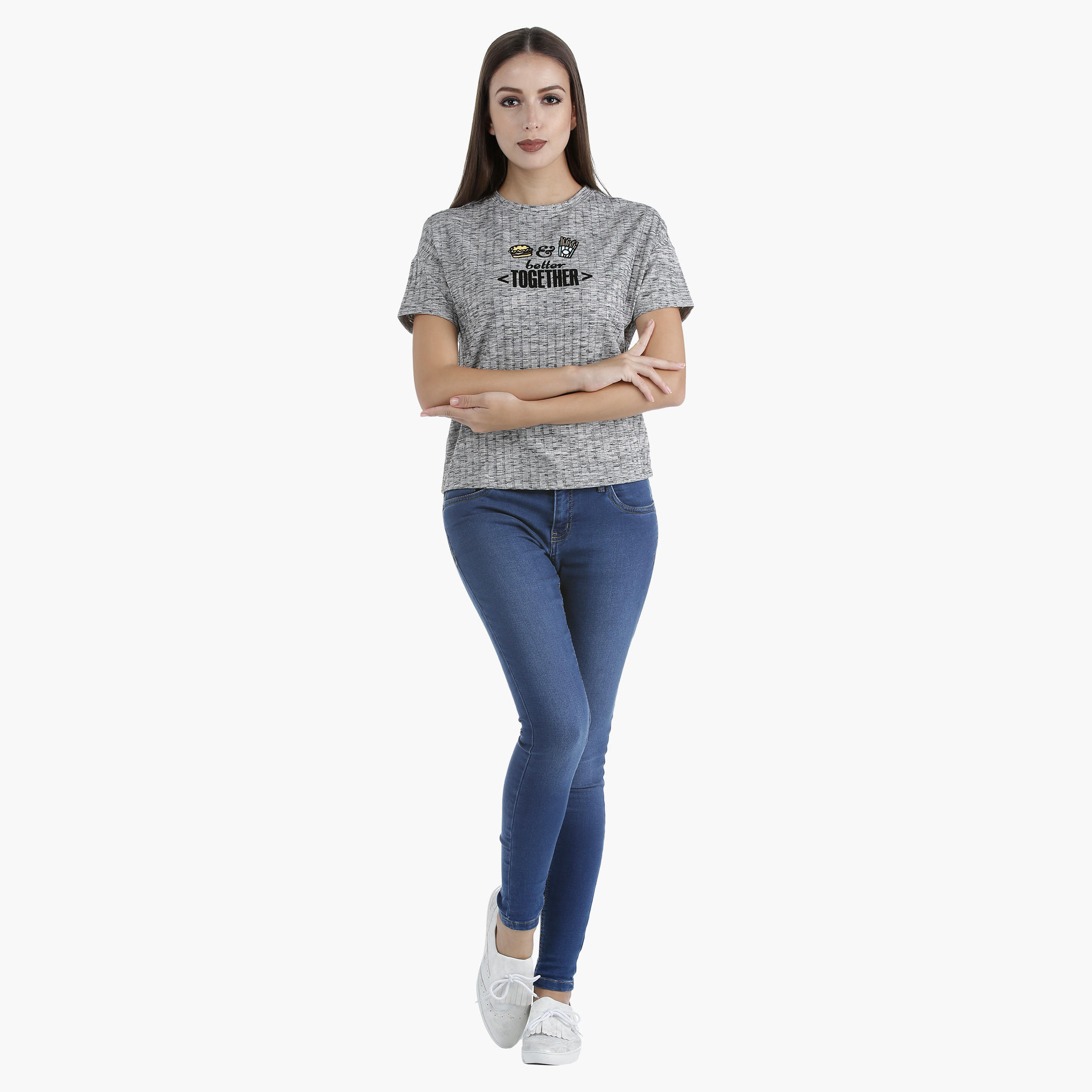 Graphic Ribbed T-Shirt with Round Neck and Short Sleeves in Regular Fit-women-clothing-tshirts-image-10