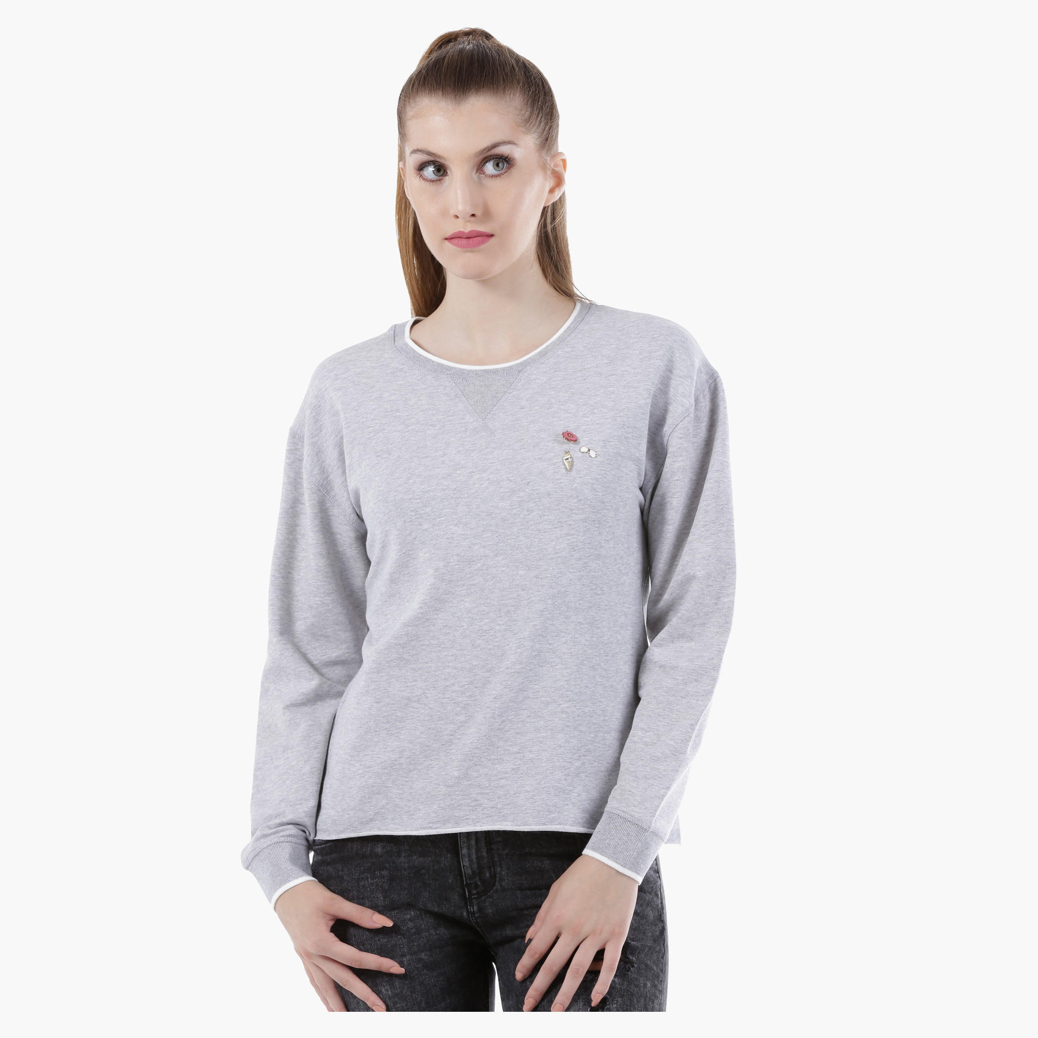 Long-Sleeved Sweatshirt with 3D Trims in Regular Fit-women-winterwear-hoodiesandsweatshirts-sweatshirts-image-1