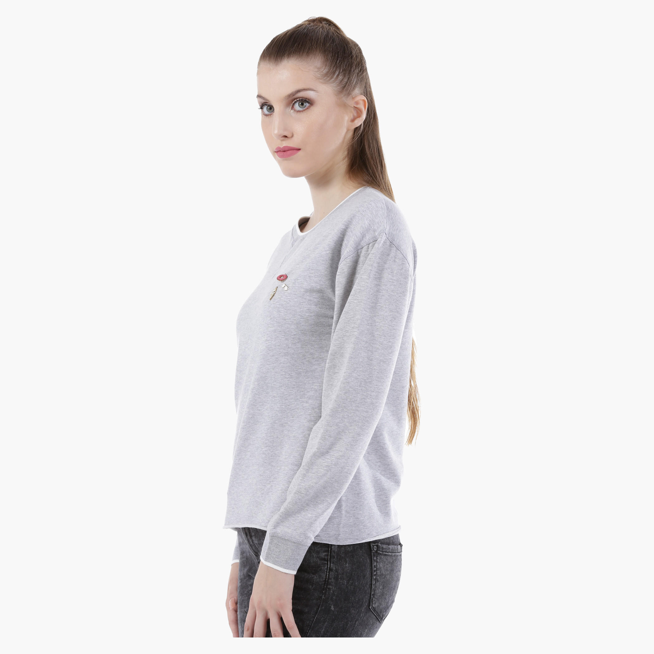 Long-Sleeved Sweatshirt with 3D Trims in Regular Fit-women-winterwear-hoodiesandsweatshirts-sweatshirts-image-3