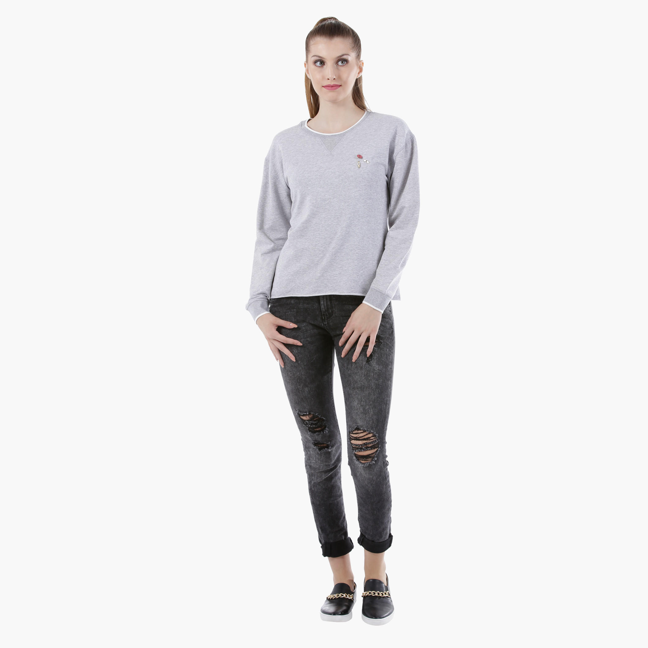 Long-Sleeved Sweatshirt with 3D Trims in Regular Fit-women-winterwear-hoodiesandsweatshirts-sweatshirts-image-5