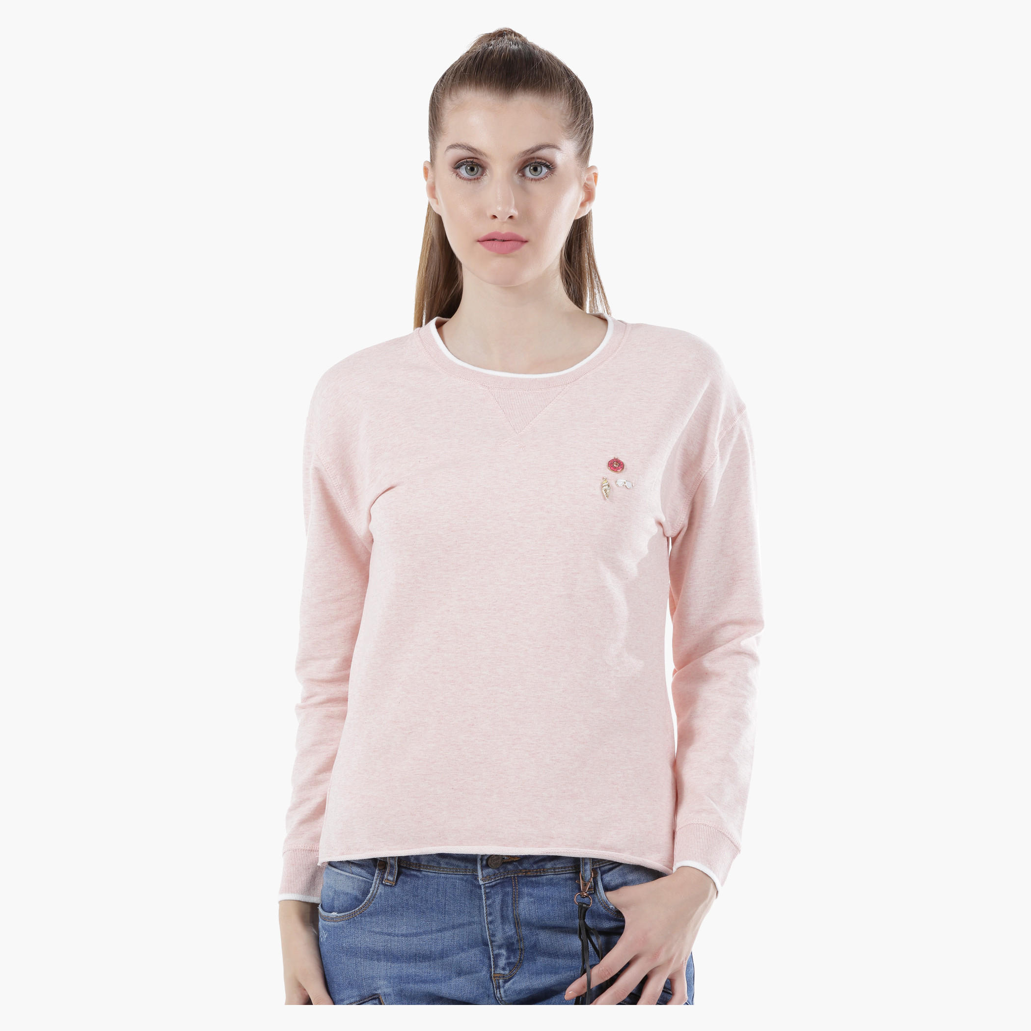 Long-Sleeved Sweatshirt with 3D Trims in Regular Fit-women-winterwear-hoodiesandsweatshirts-sweatshirts-image-1