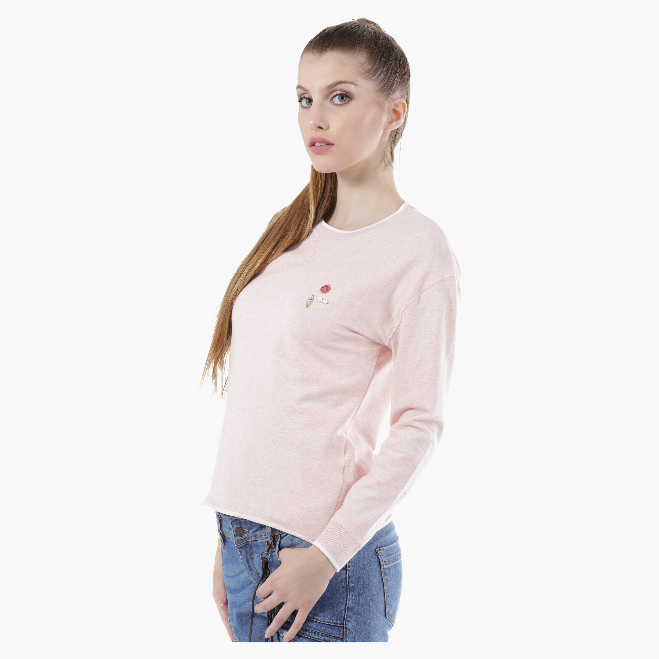 Long-Sleeved Sweatshirt with 3D Trims in Regular Fit-women-winterwear-hoodiesandsweatshirts-sweatshirts-image-3