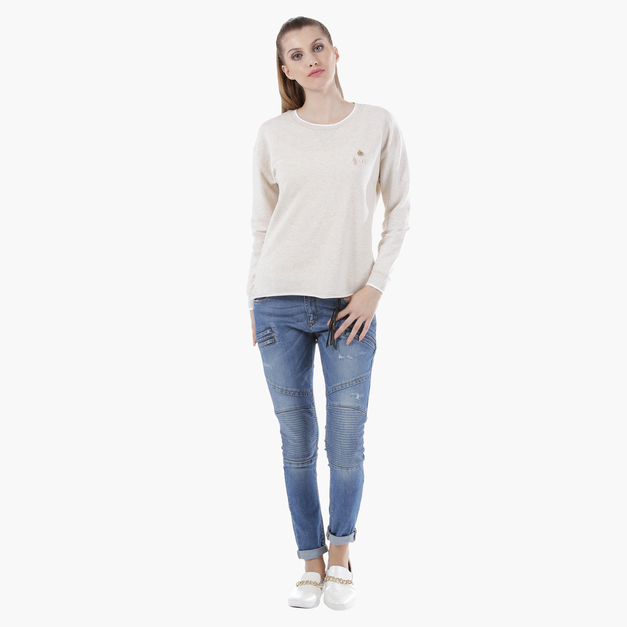 Long-Sleeved Sweatshirt with 3D Trims in Regular Fit-women-winterwear-hoodiesandsweatshirts-sweatshirts-image-10