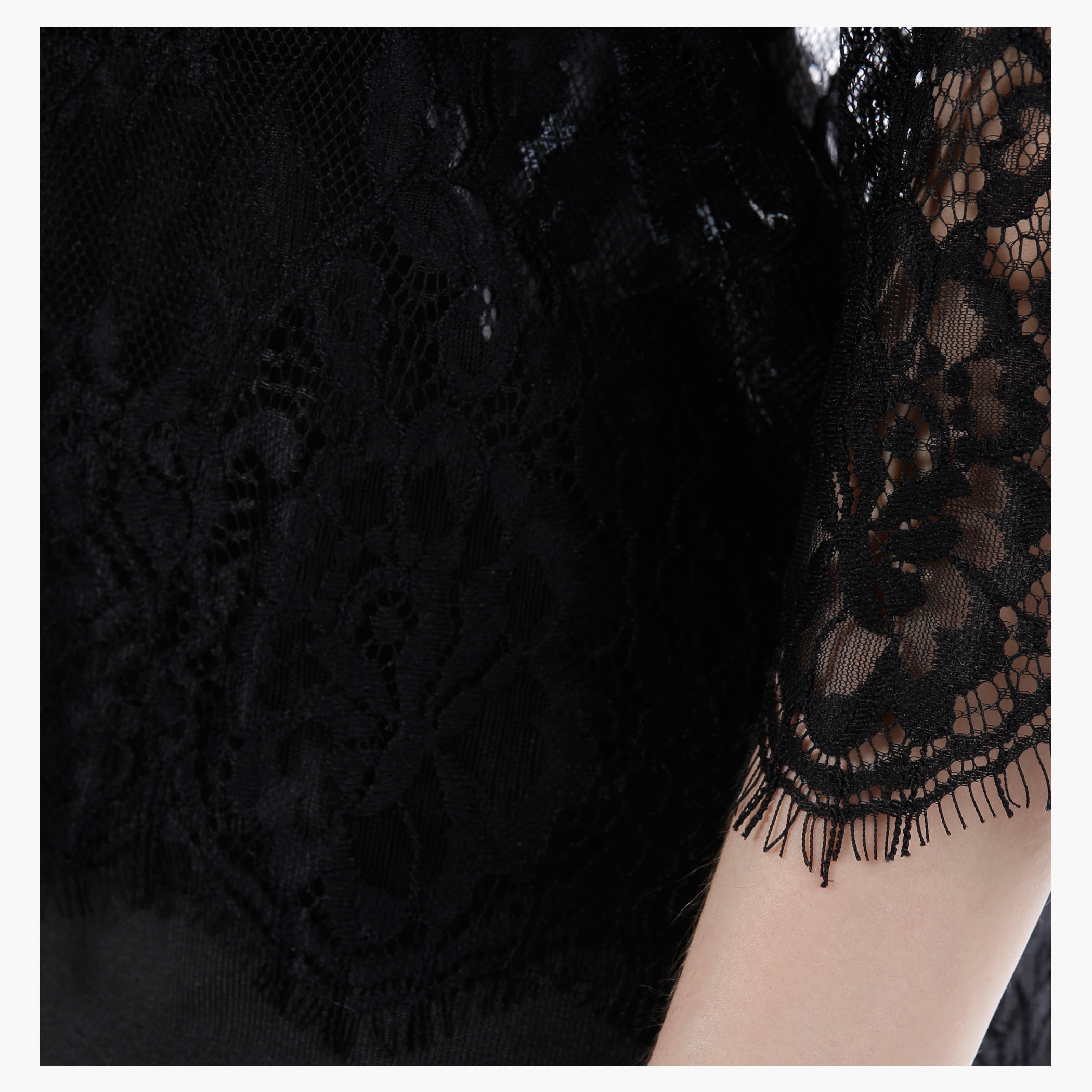 Sheer Lace Top with Round Neck and 3/4th Sleeves in Regular Fit-women-clothing-shirtsandblouses-blouses-image-4