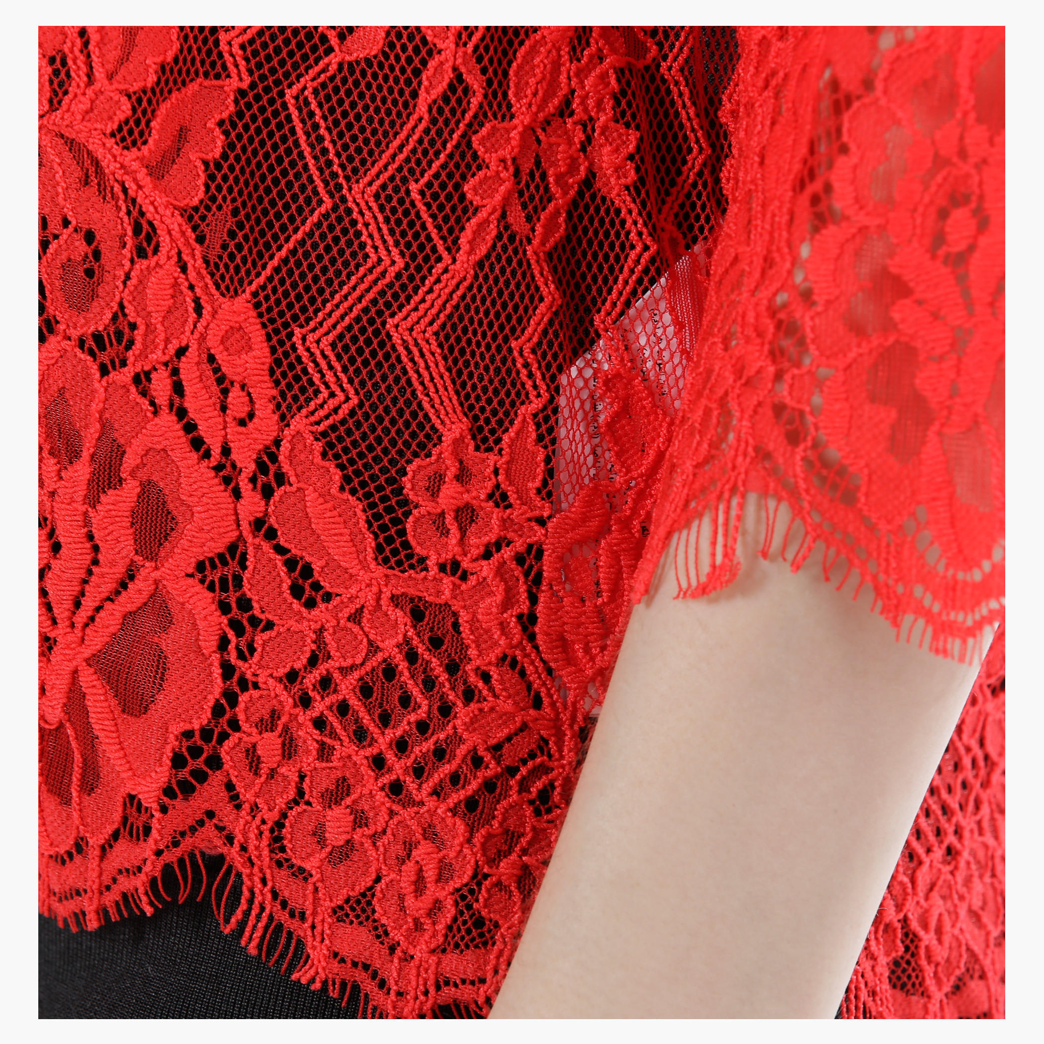 Sheer Lace Top with Round Neck and 3/4th Sleeves in Regular Fit-women-clothing-shirtsandblouses-blouses-image-9