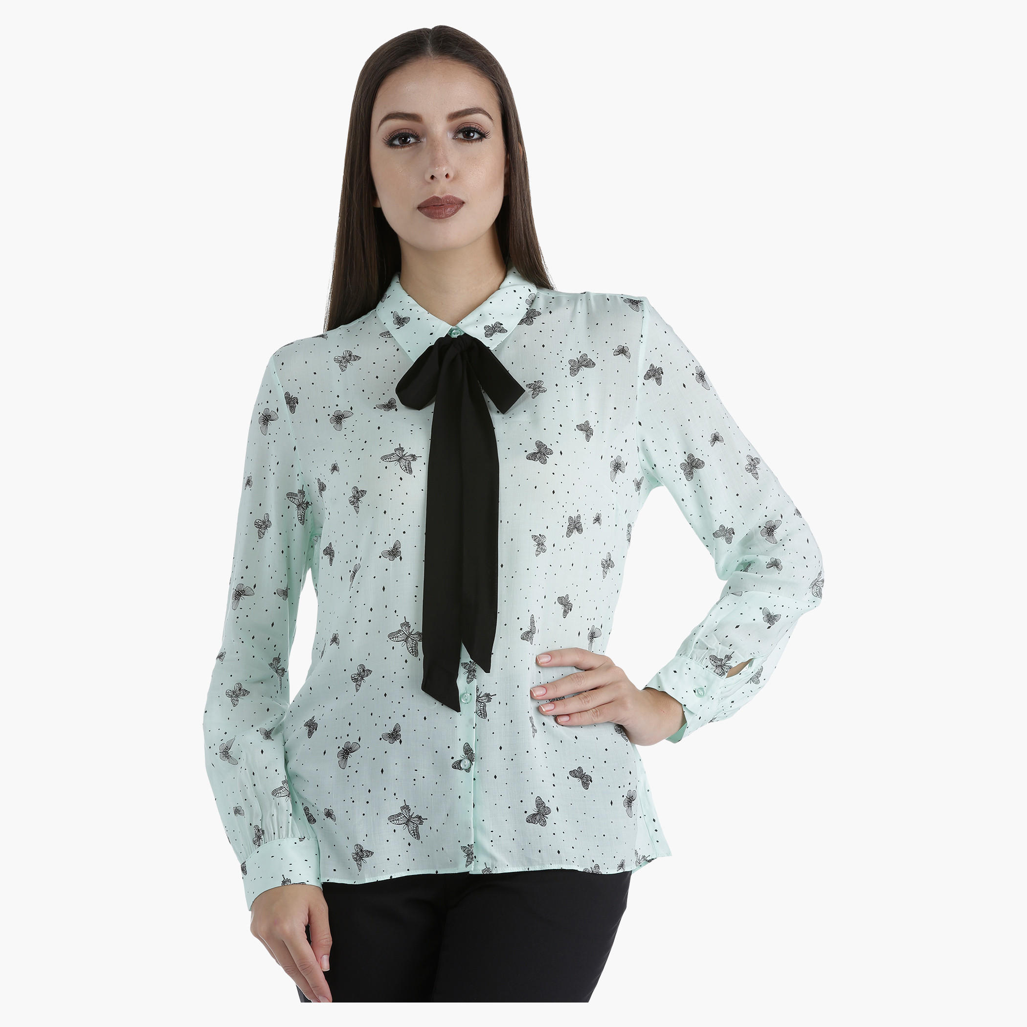 Printed Shirt with Collar Neck and Long Sleeves in Regular Fit-women-clothing-shirtsandblouses-blouses-image-5