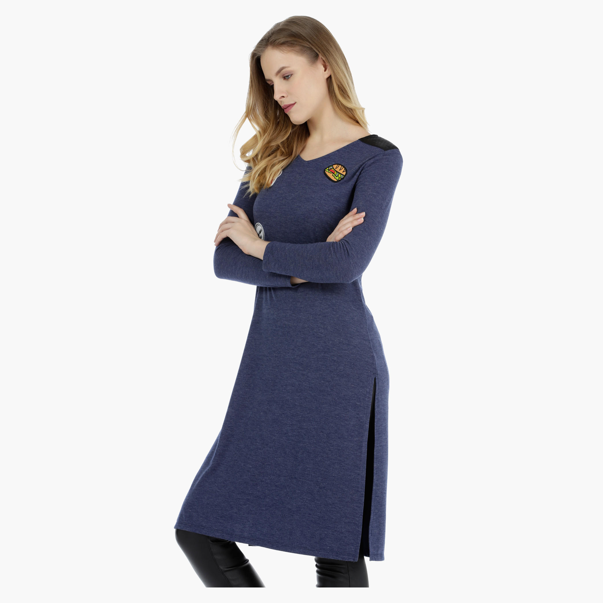 V-neck Tunic Top with PU Panel-women-clothing-shirtsandblouses-blouses-image-3