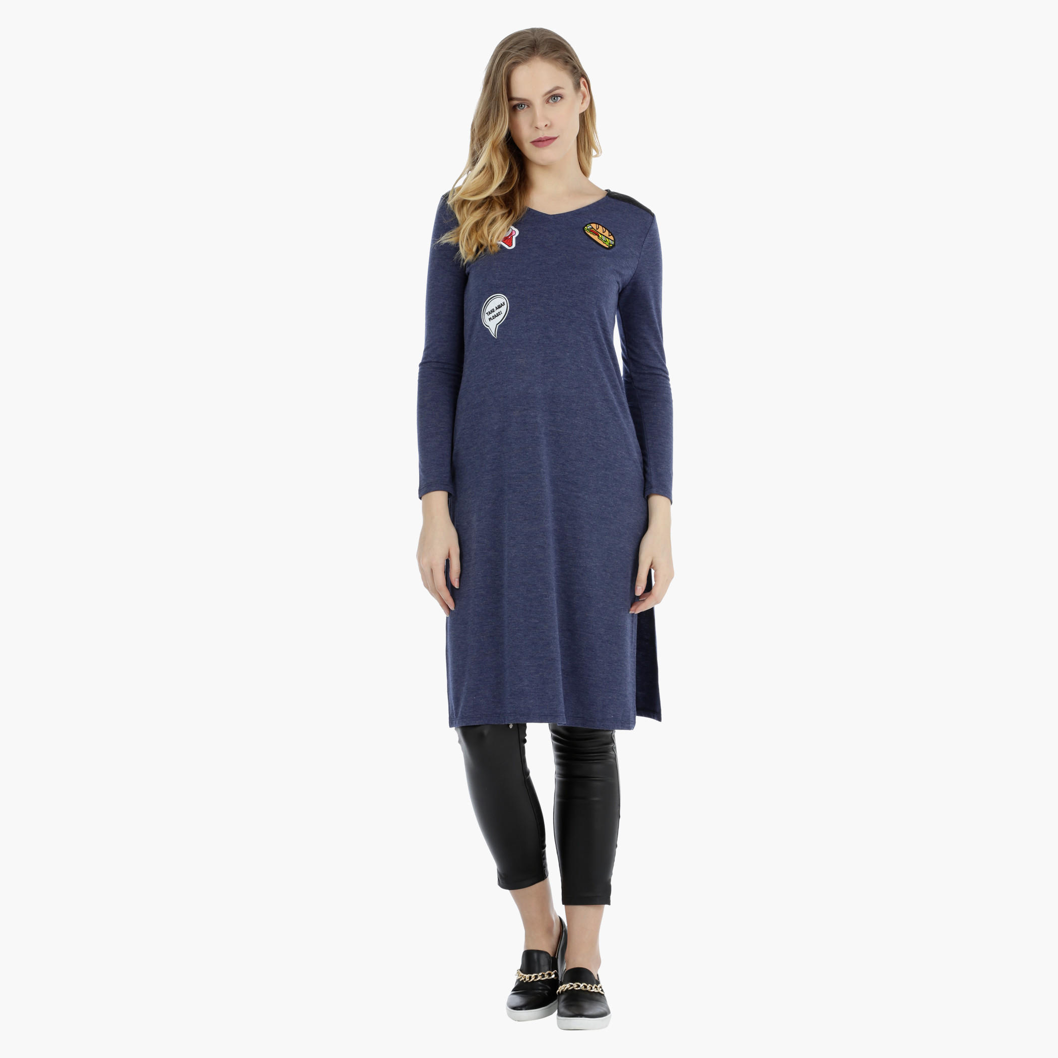 V-neck Tunic Top with PU Panel-women-clothing-shirtsandblouses-blouses-image-5