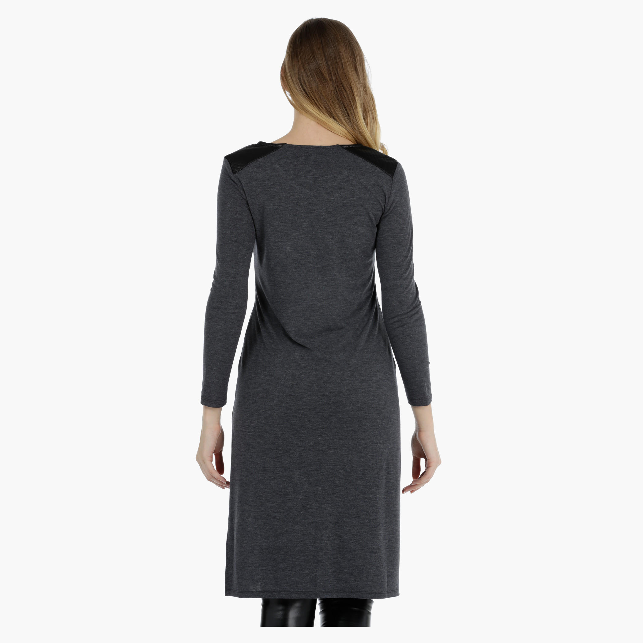 V-neck Tunic Top with PU Panel-women-clothing-shirtsandblouses-blouses-image-2