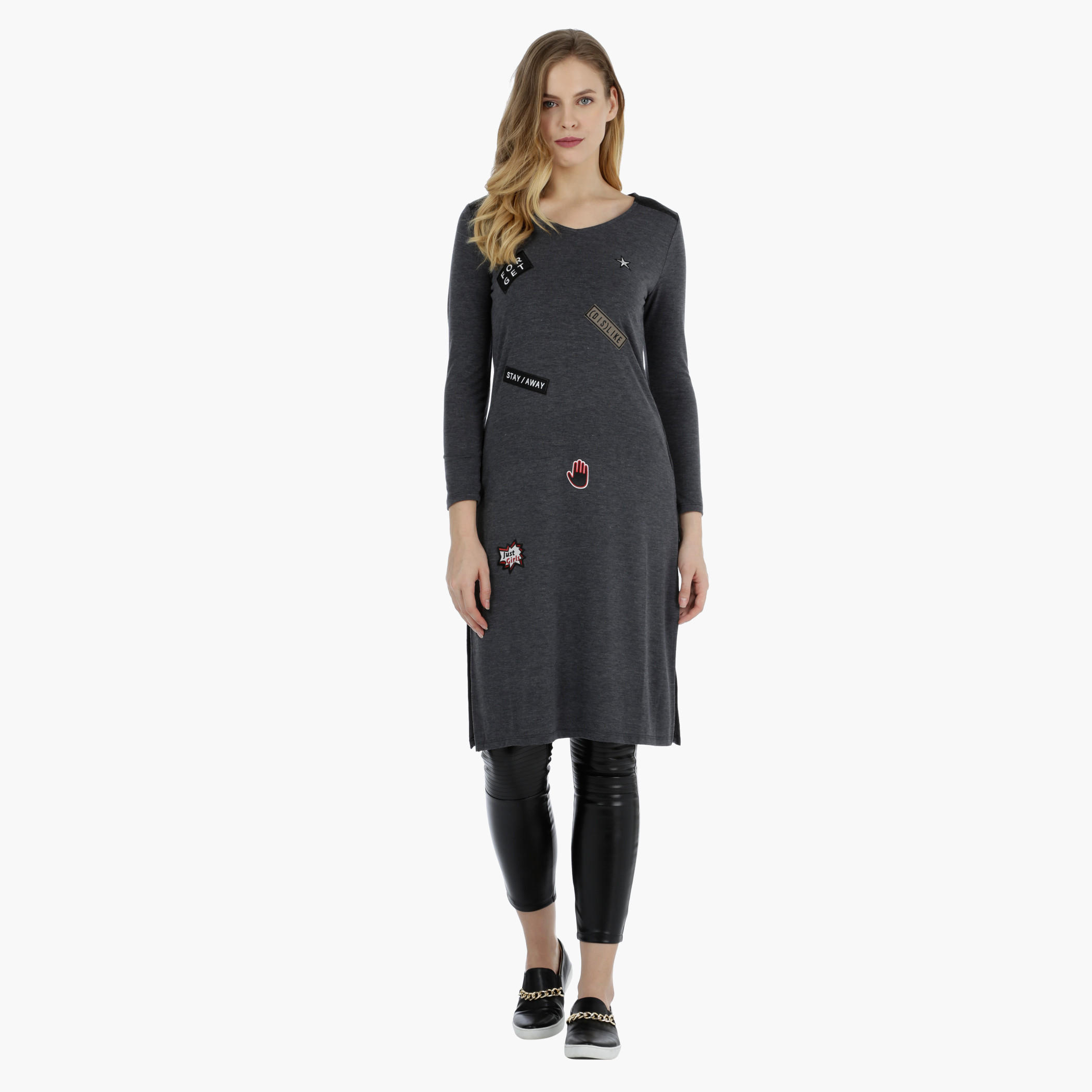 V-neck Tunic Top with PU Panel-women-clothing-shirtsandblouses-blouses-image-5