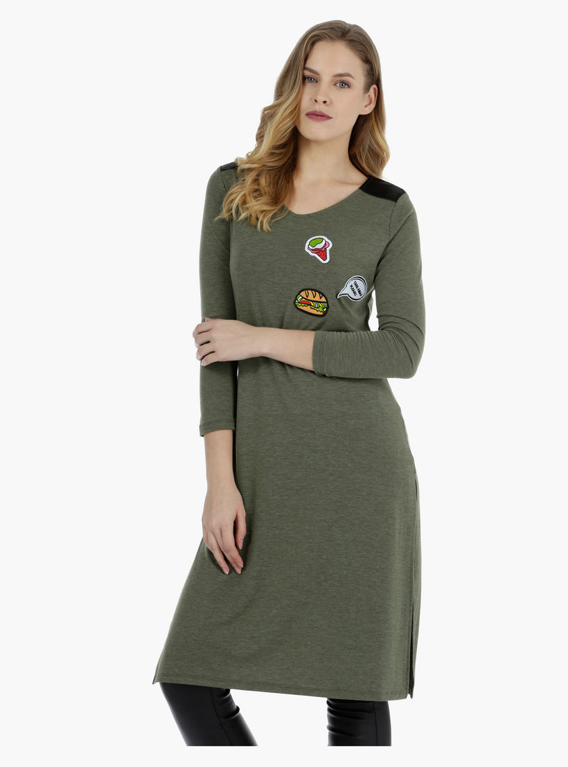 V-neck Tunic Top with PU Panel-women-clothing-shirtsandblouses-blouses-image-1