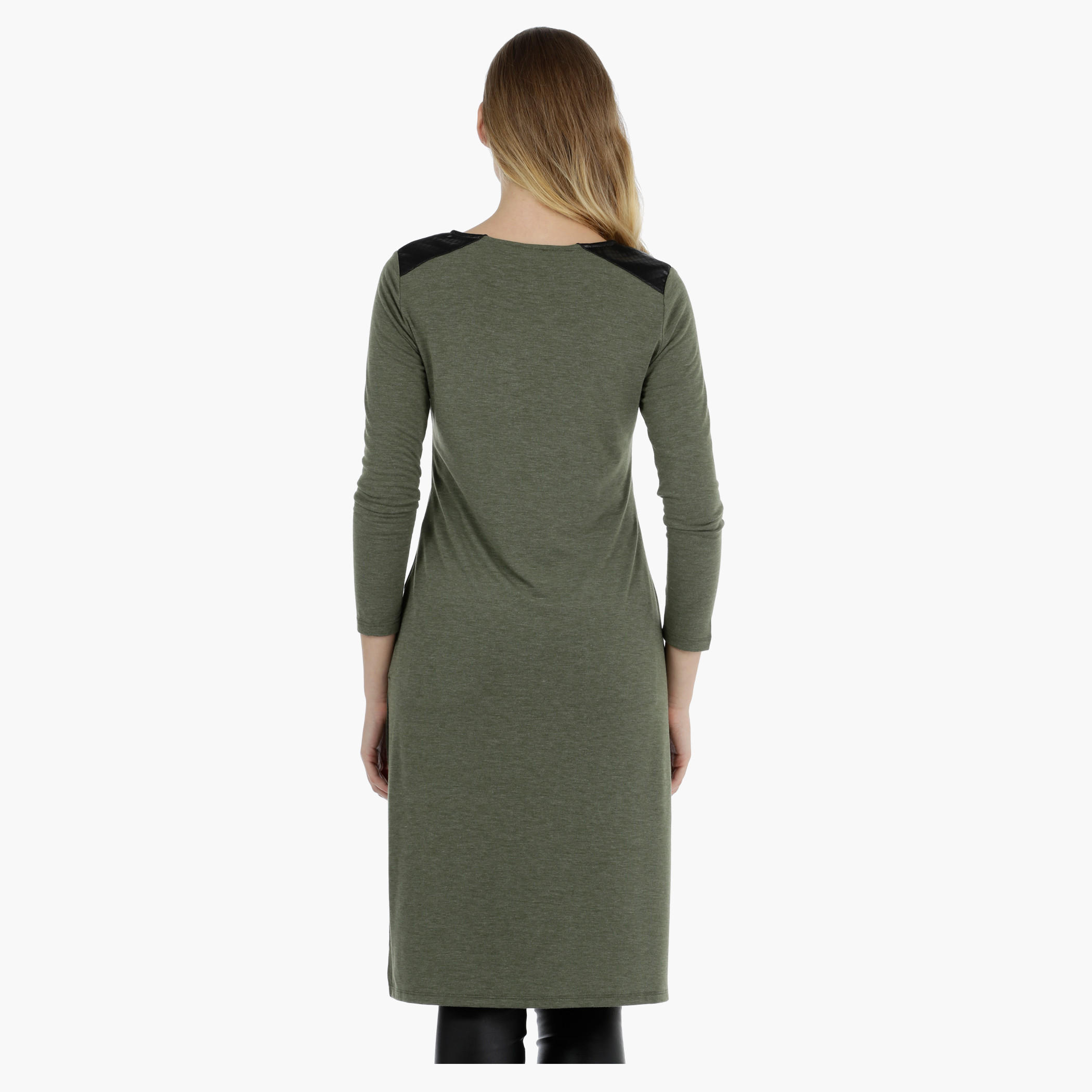 V-neck Tunic Top with PU Panel-women-clothing-shirtsandblouses-blouses-image-2