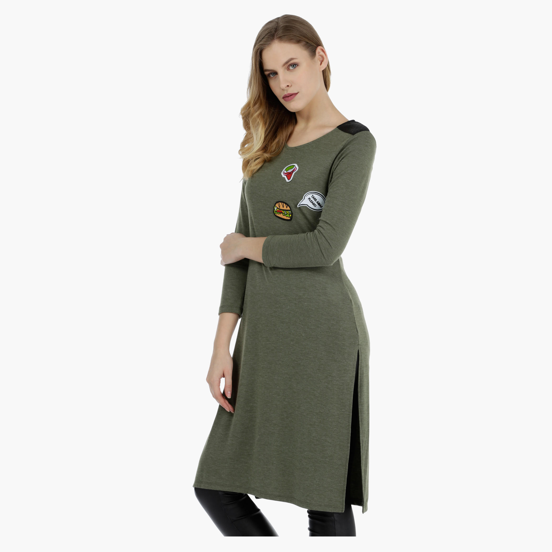 V-neck Tunic Top with PU Panel-women-clothing-shirtsandblouses-blouses-image-3