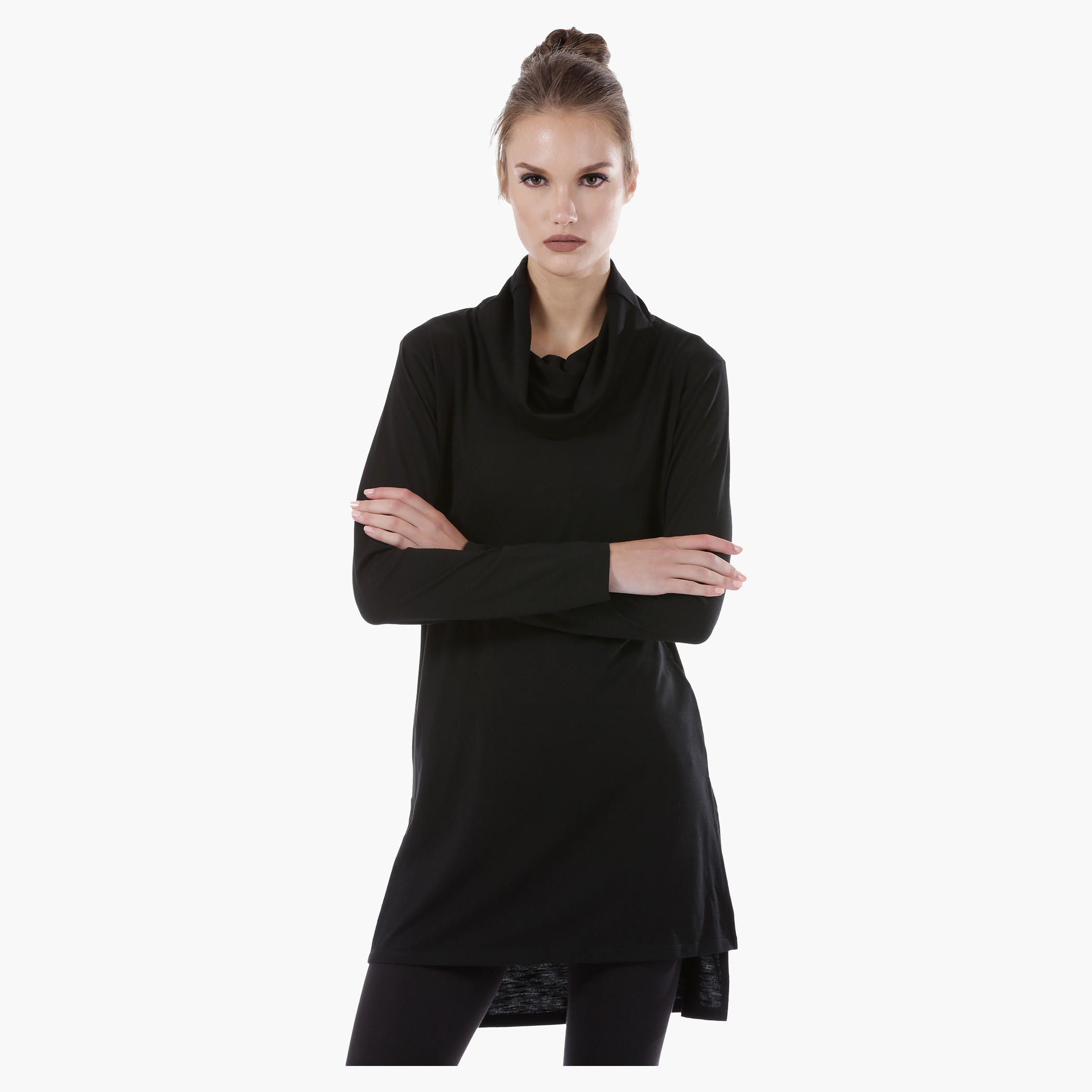 Cowl Neck Top with Long Sleeves and High-Low Hem-women-clothing-shirtsandblouses-blouses-image-1