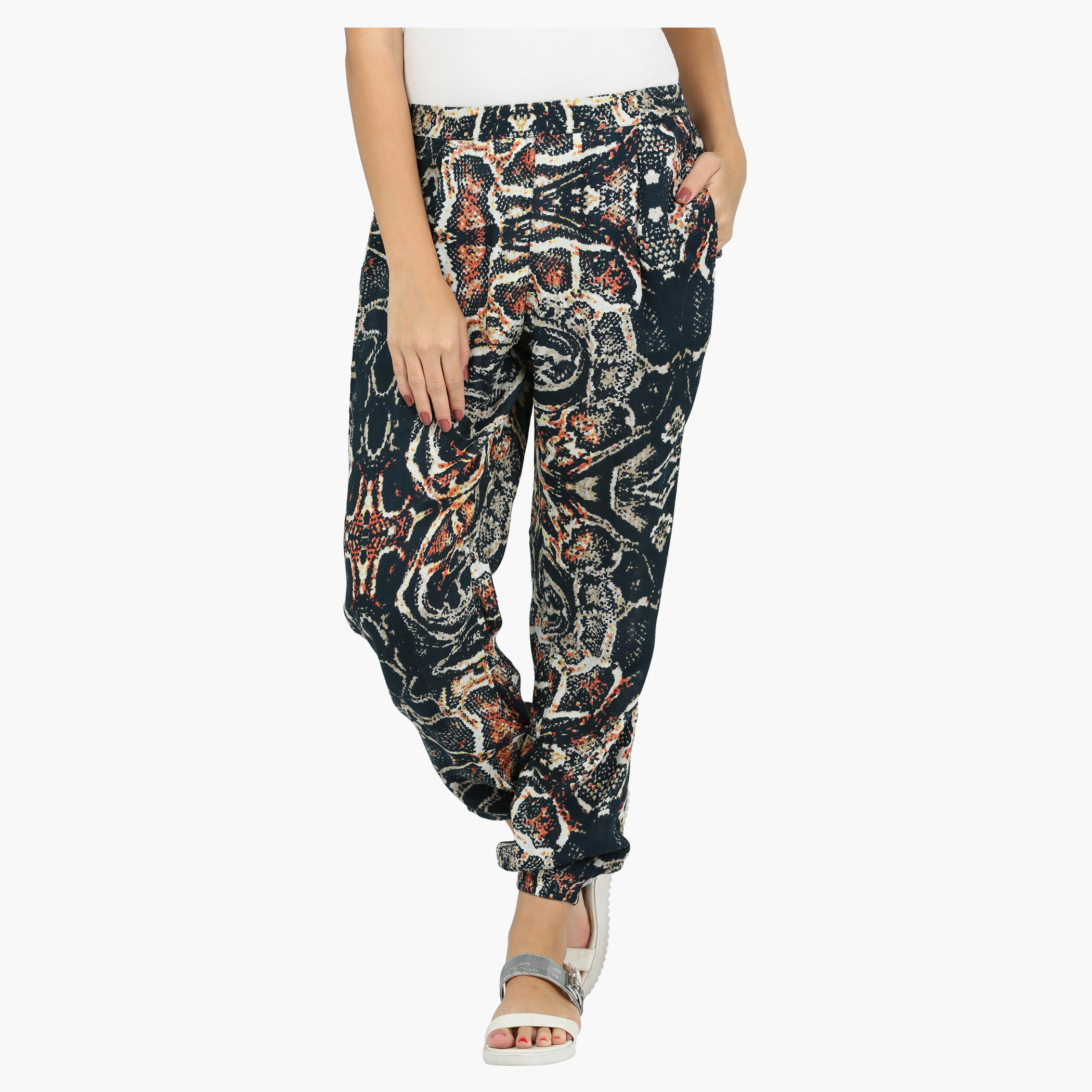 Printed Pants with Elasticised Waistband and Cuffs-women-clothing-bottoms-trousers-image-1