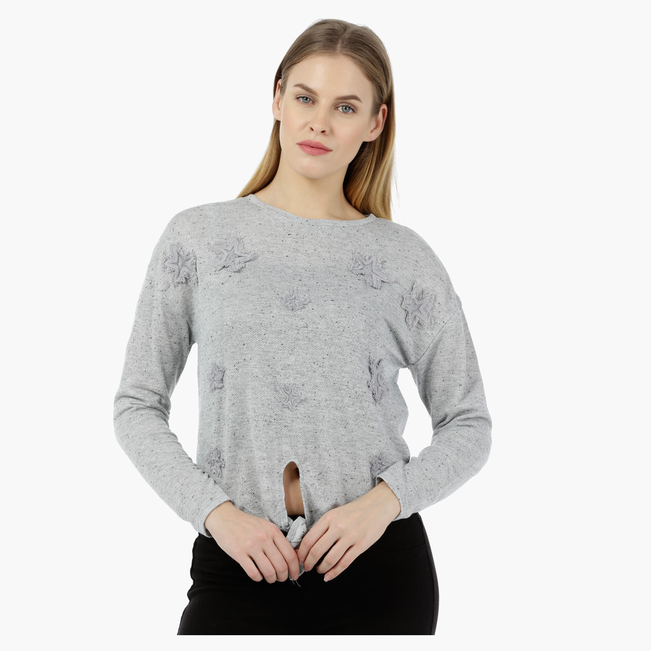 Cropped Top with Star Applique and Front Tie-up-women-clothing-tshirts-image-1