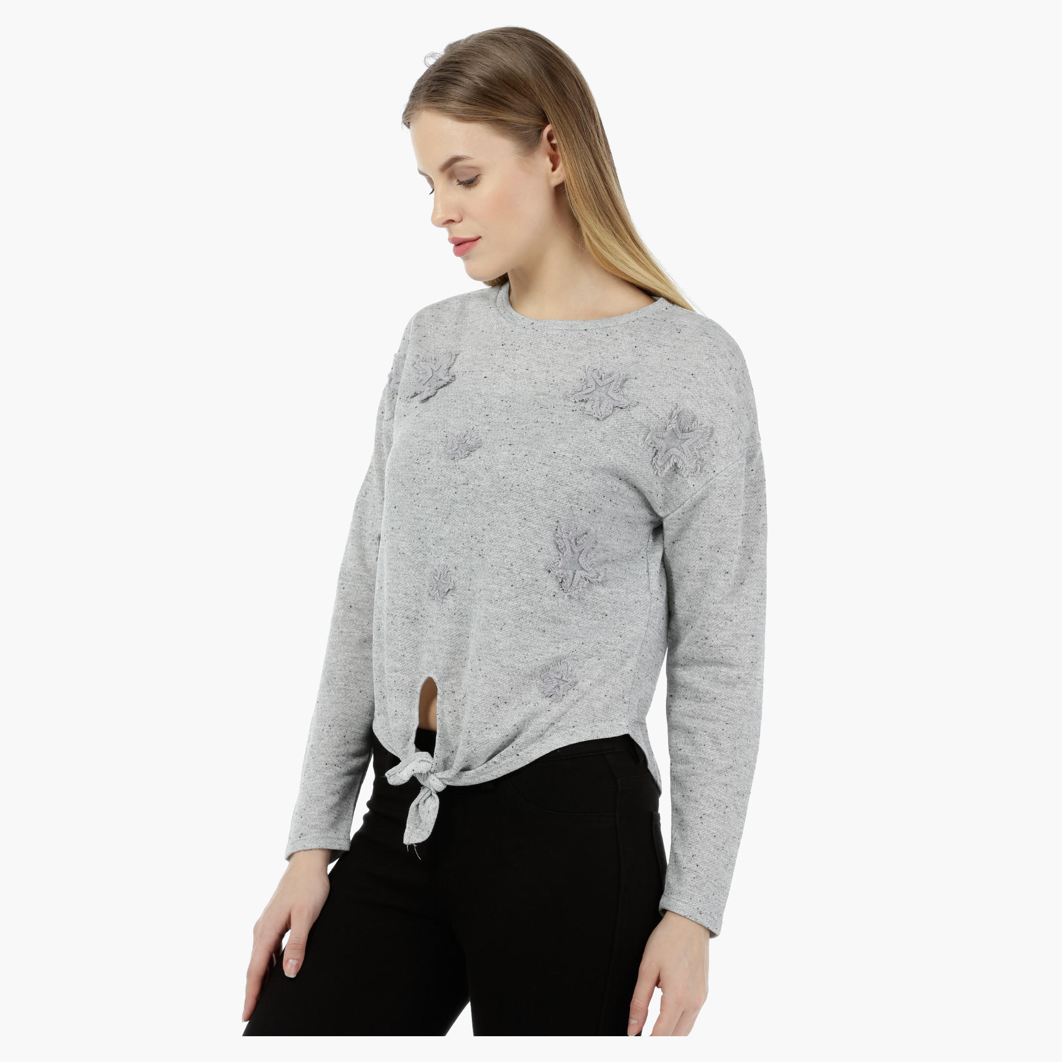 Cropped Top with Star Applique and Front Tie-up-women-clothing-tshirts-image-3