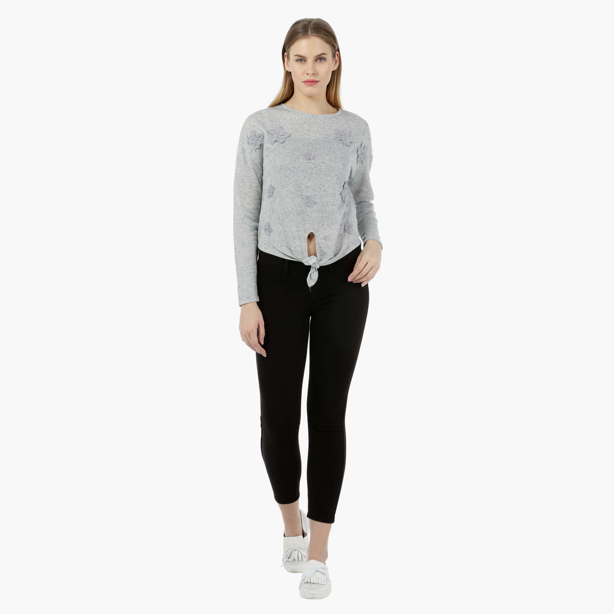 Cropped Top with Star Applique and Front Tie-up-women-clothing-tshirts-image-5