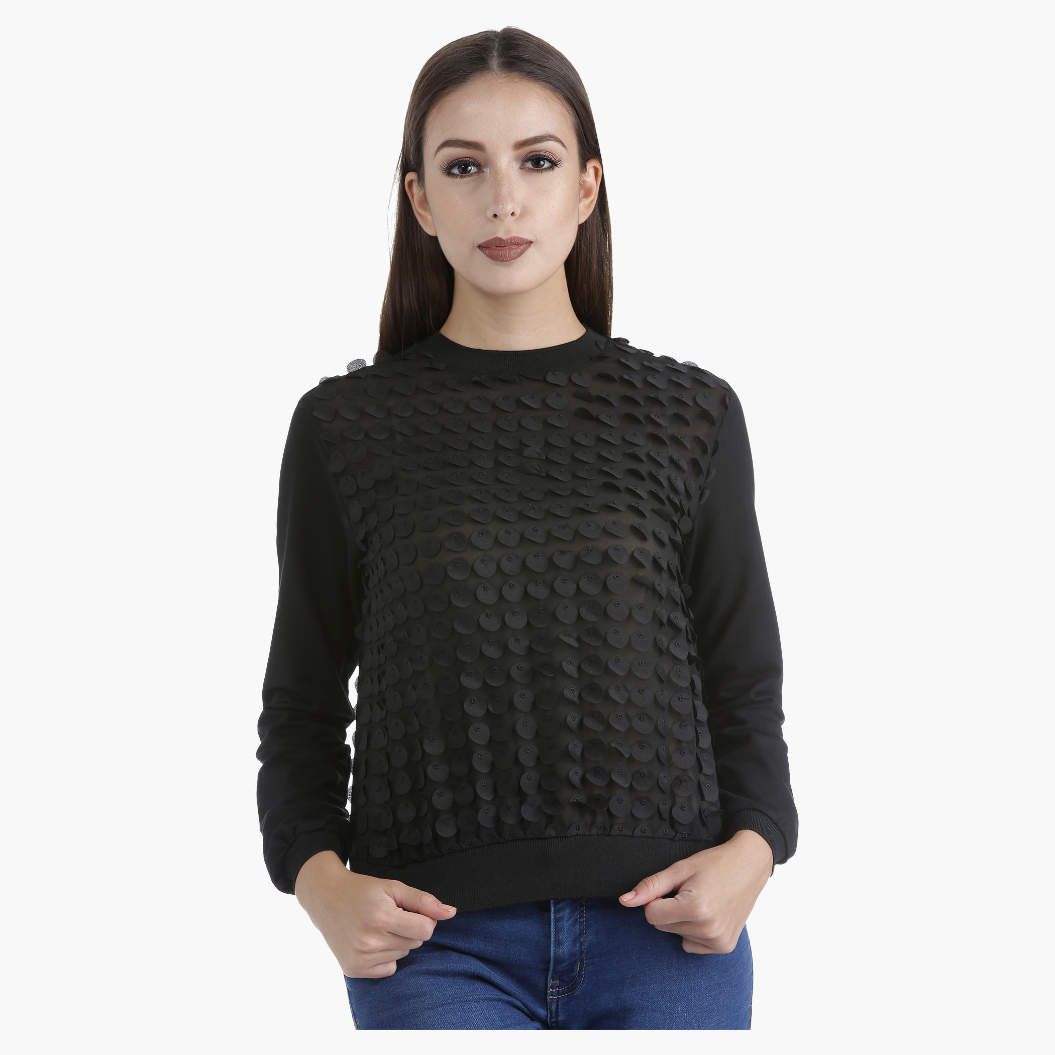 Long-Sleeved Sweatshirt with Fabric Sequins in Regular Fit-women-winterwear-hoodiesandsweatshirts-sweatshirts-image-1