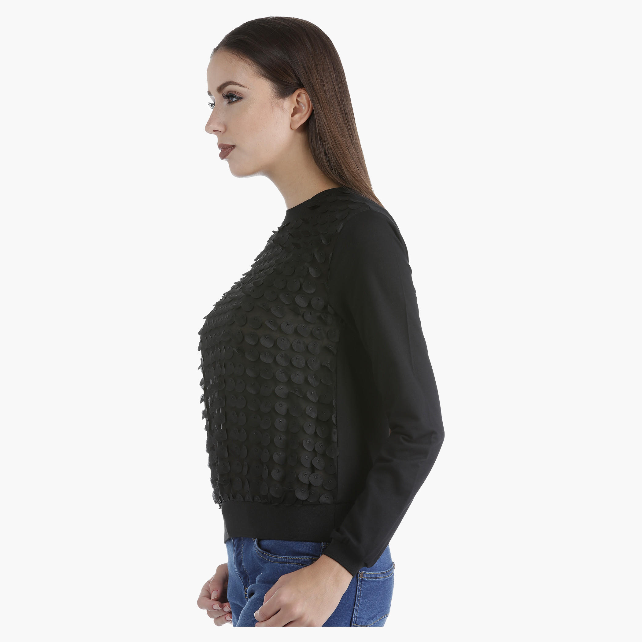 Long-Sleeved Sweatshirt with Fabric Sequins in Regular Fit-women-winterwear-hoodiesandsweatshirts-sweatshirts-image-3