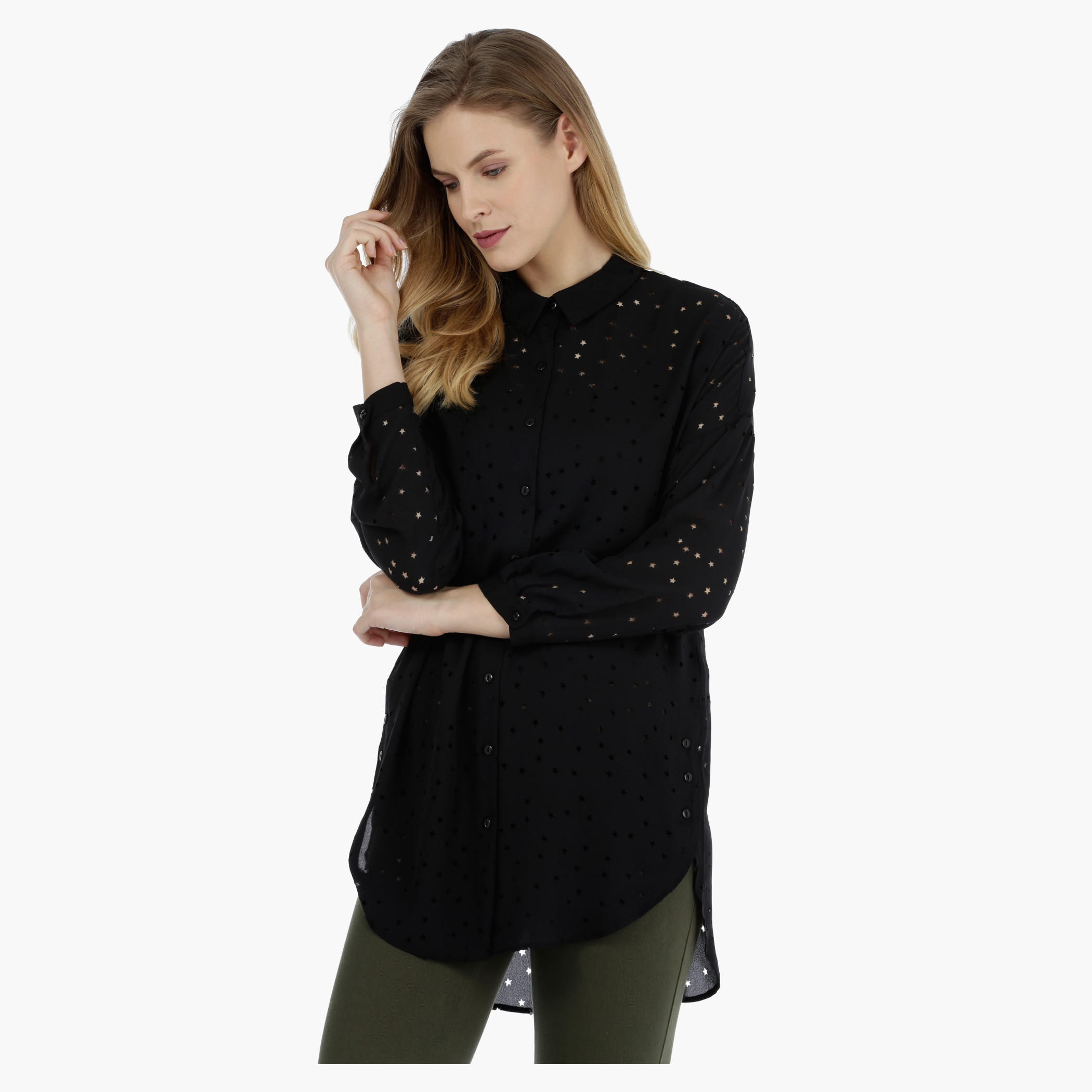 Full-sleeved Star-shaped Cut-out Top-women-clothing-shirtsandblouses-blouses-image-1