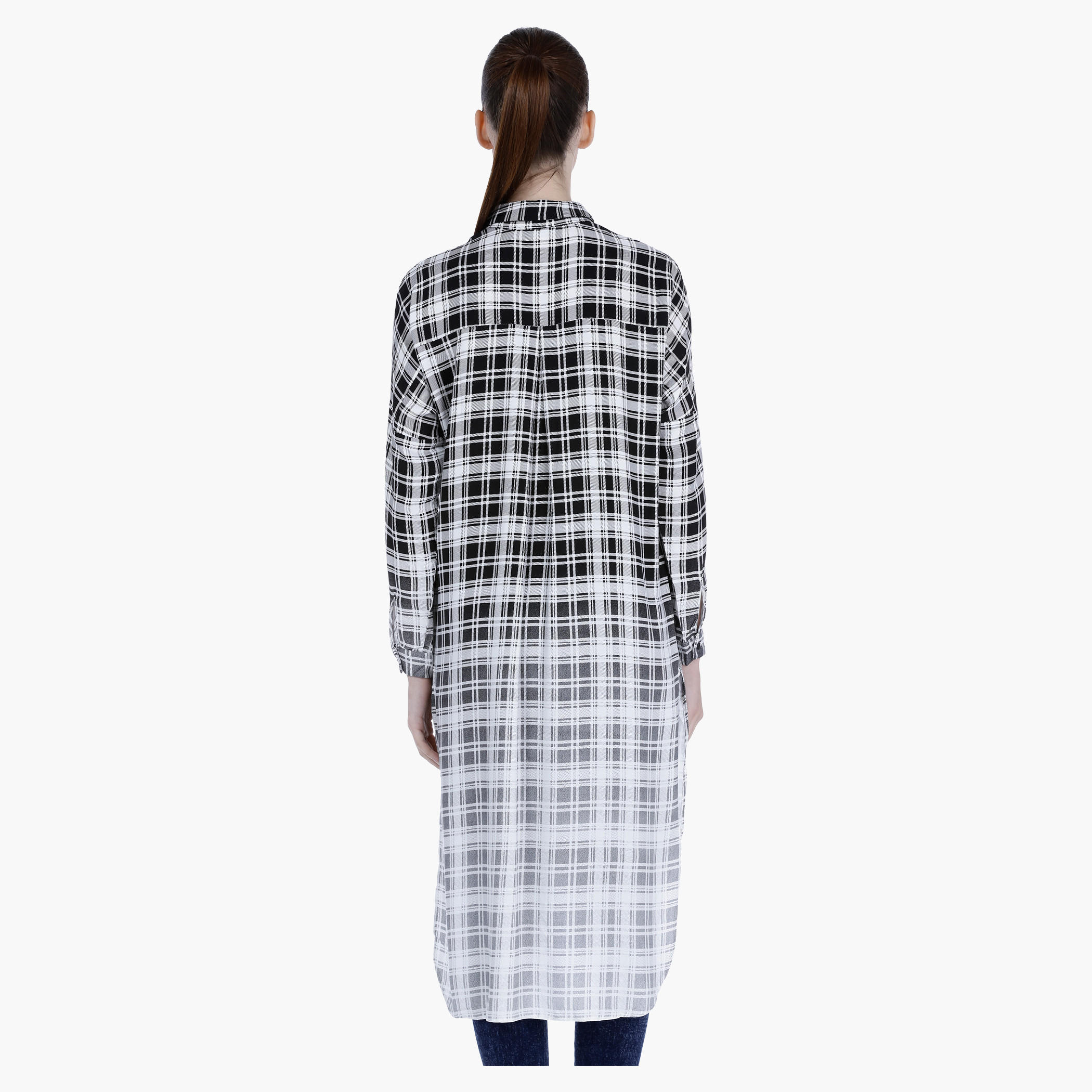 Chequered Shirt Dress with High Low Hem-women-clothing-shirtsandblouses-blouses-image-2