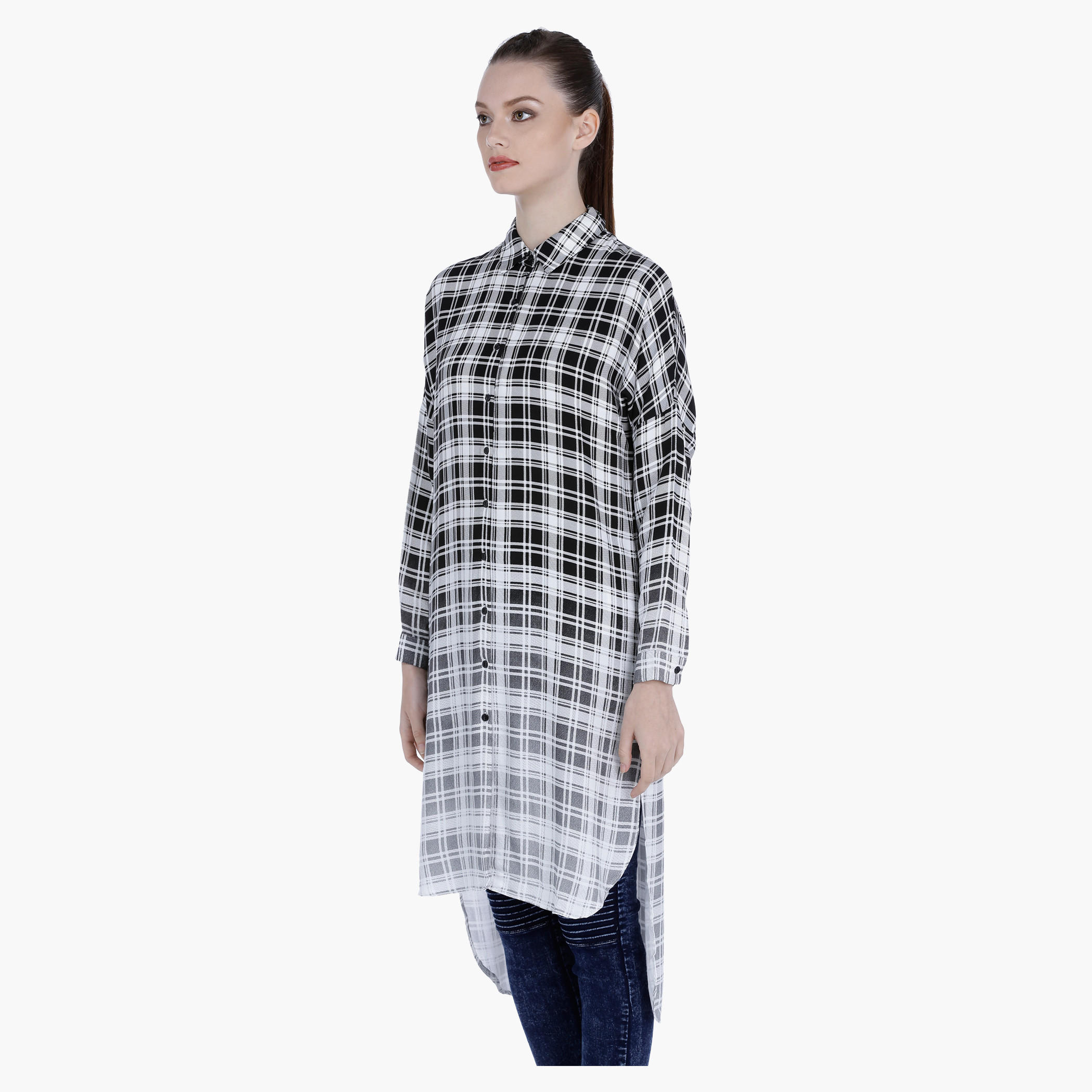 Chequered Shirt Dress with High Low Hem-women-clothing-shirtsandblouses-blouses-image-3