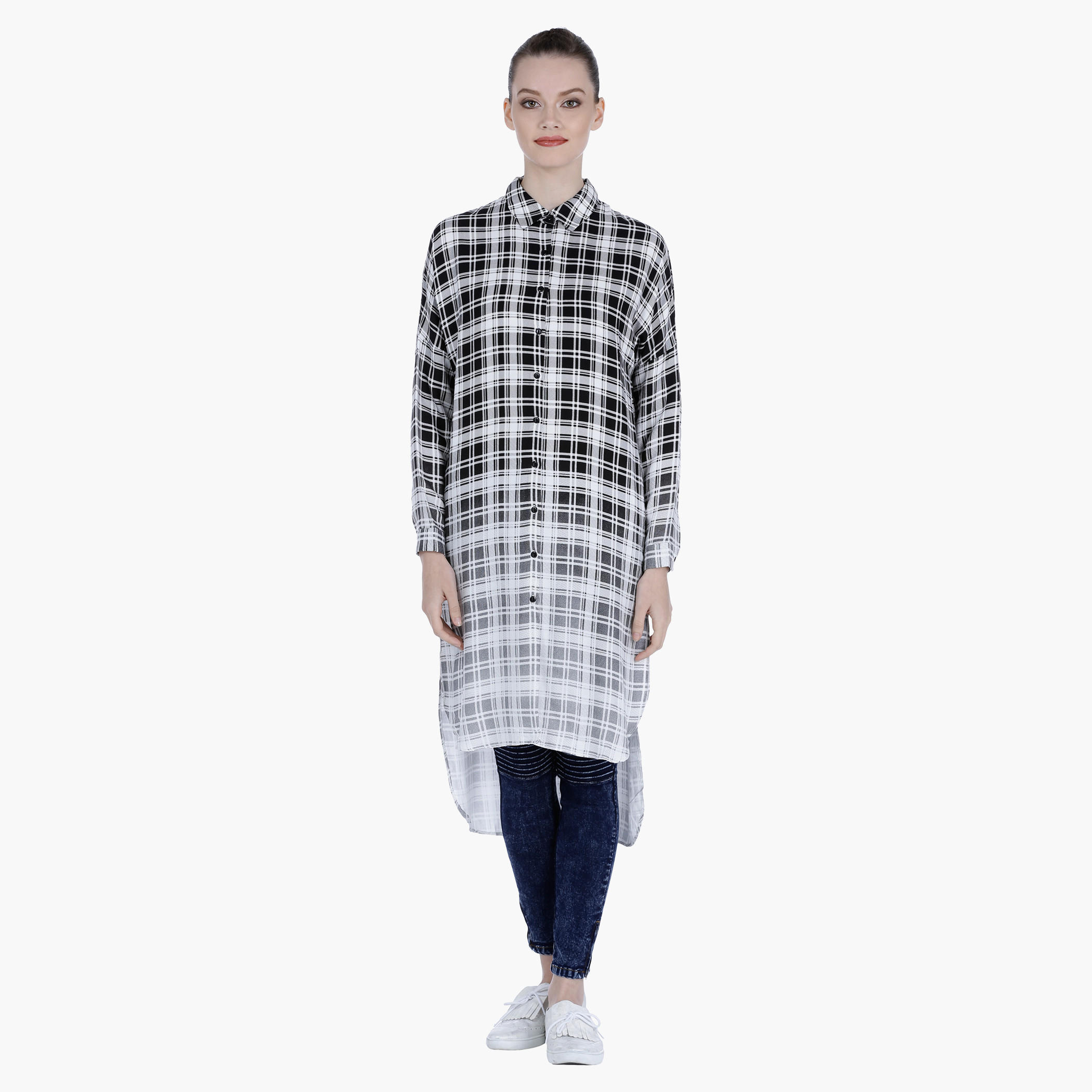 Chequered Shirt Dress with High Low Hem-women-clothing-shirtsandblouses-blouses-image-5
