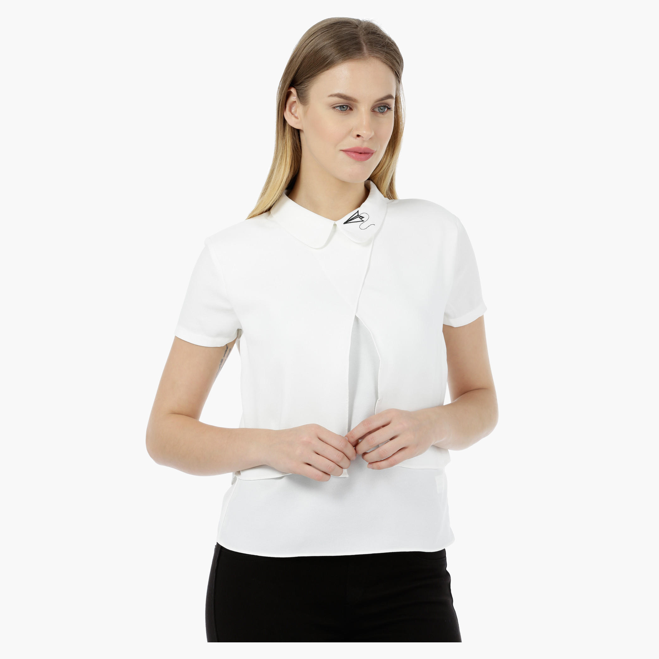 Double Layered Shirt with Embroidered Collar-women-clothing-shirtsandblouses-blouses-image-1