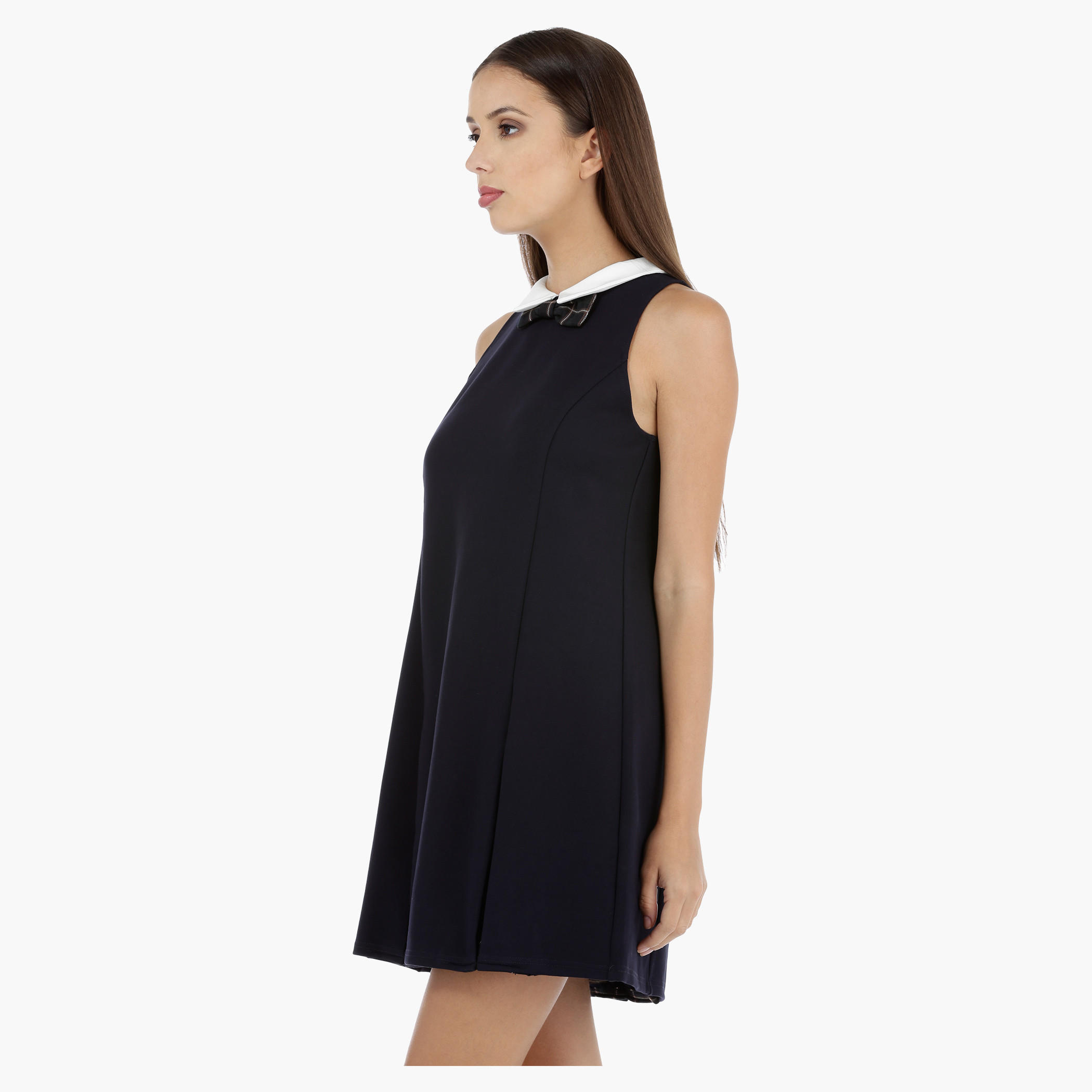 Sleeveless Mini Shift Dress with Chequered Bow-women-clothing-dresses-image-3