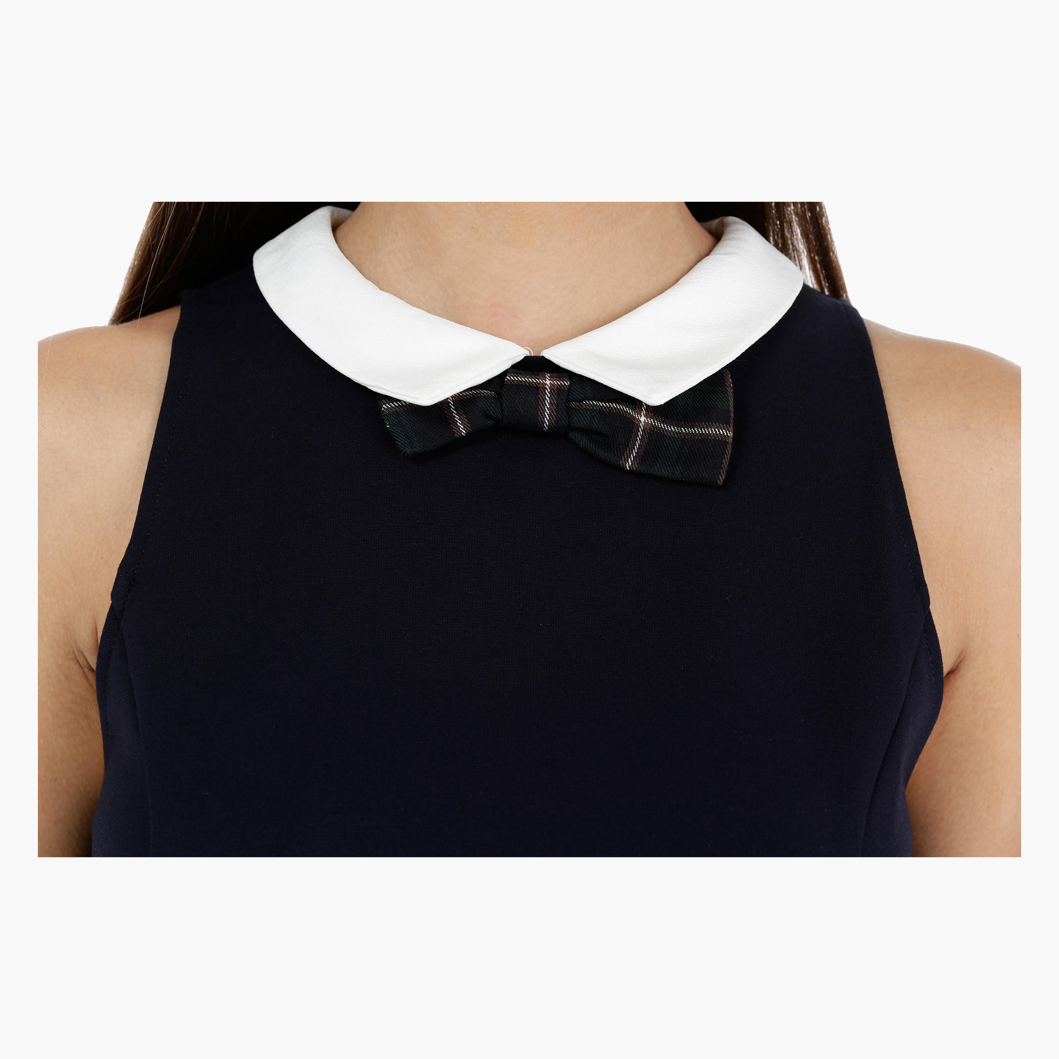 Sleeveless Mini Shift Dress with Chequered Bow-women-clothing-dresses-image-4