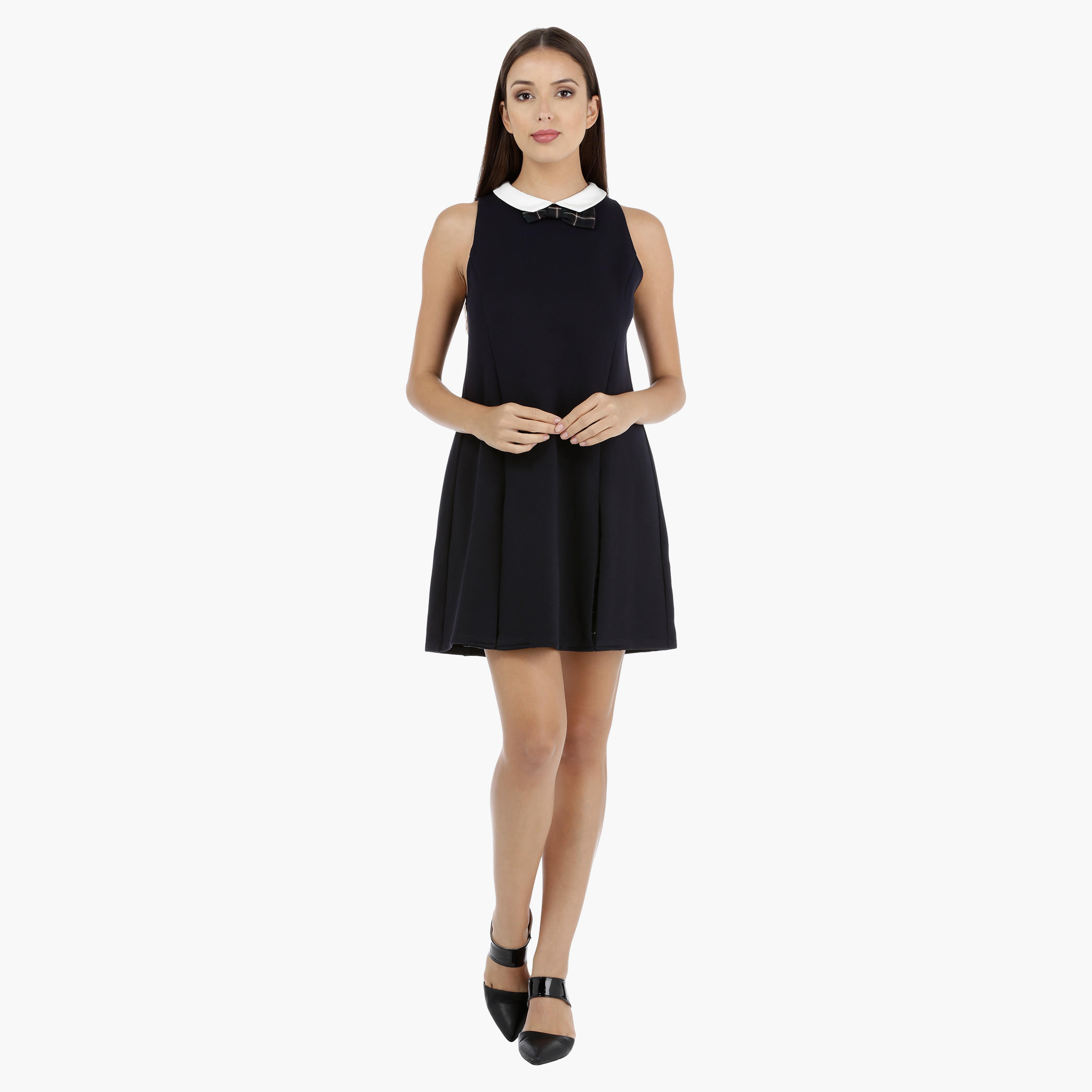 Sleeveless Mini Shift Dress with Chequered Bow-women-clothing-dresses-image-5