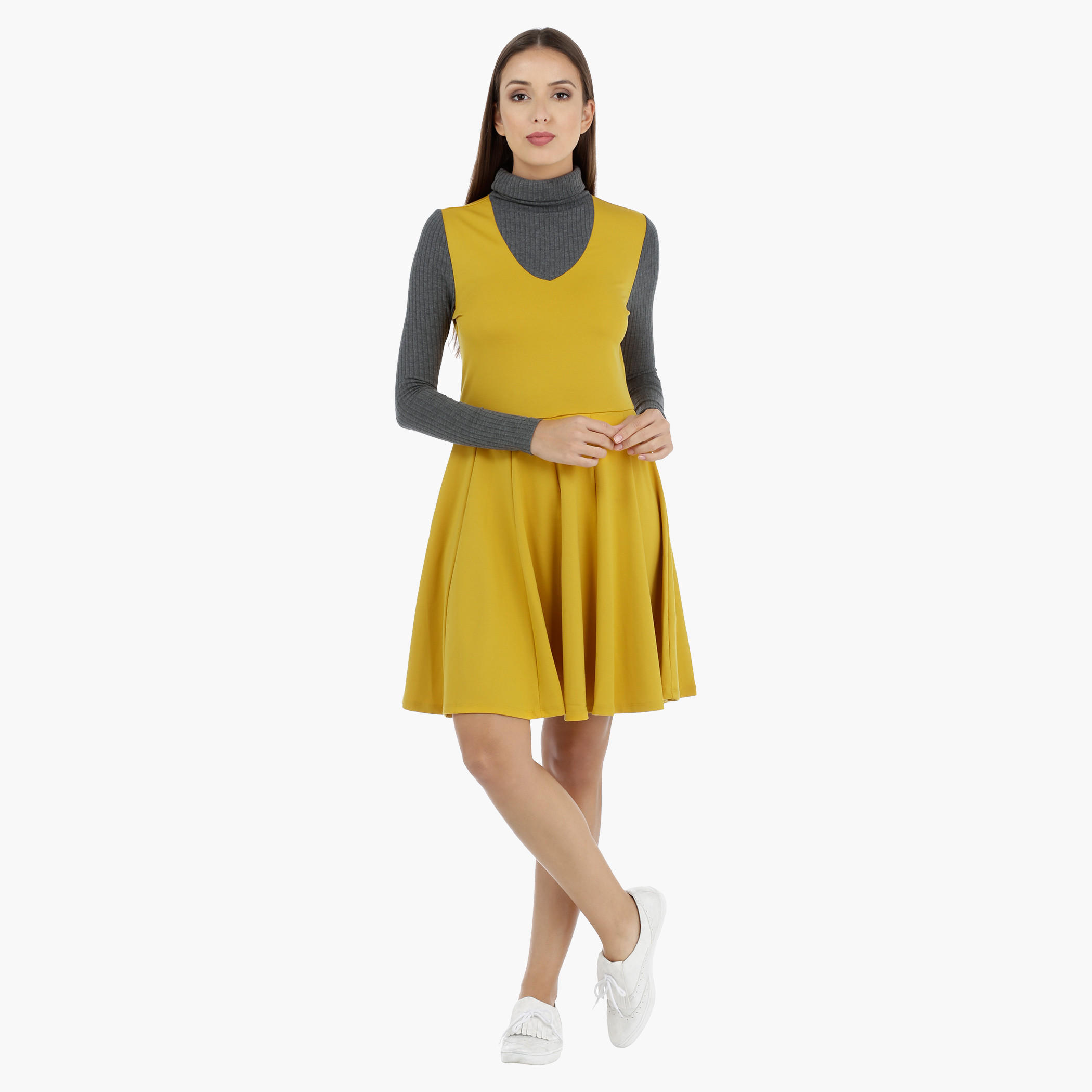 Long Sleeves Shift Dress with Turtleneck-women-clothing-dresses-image-1